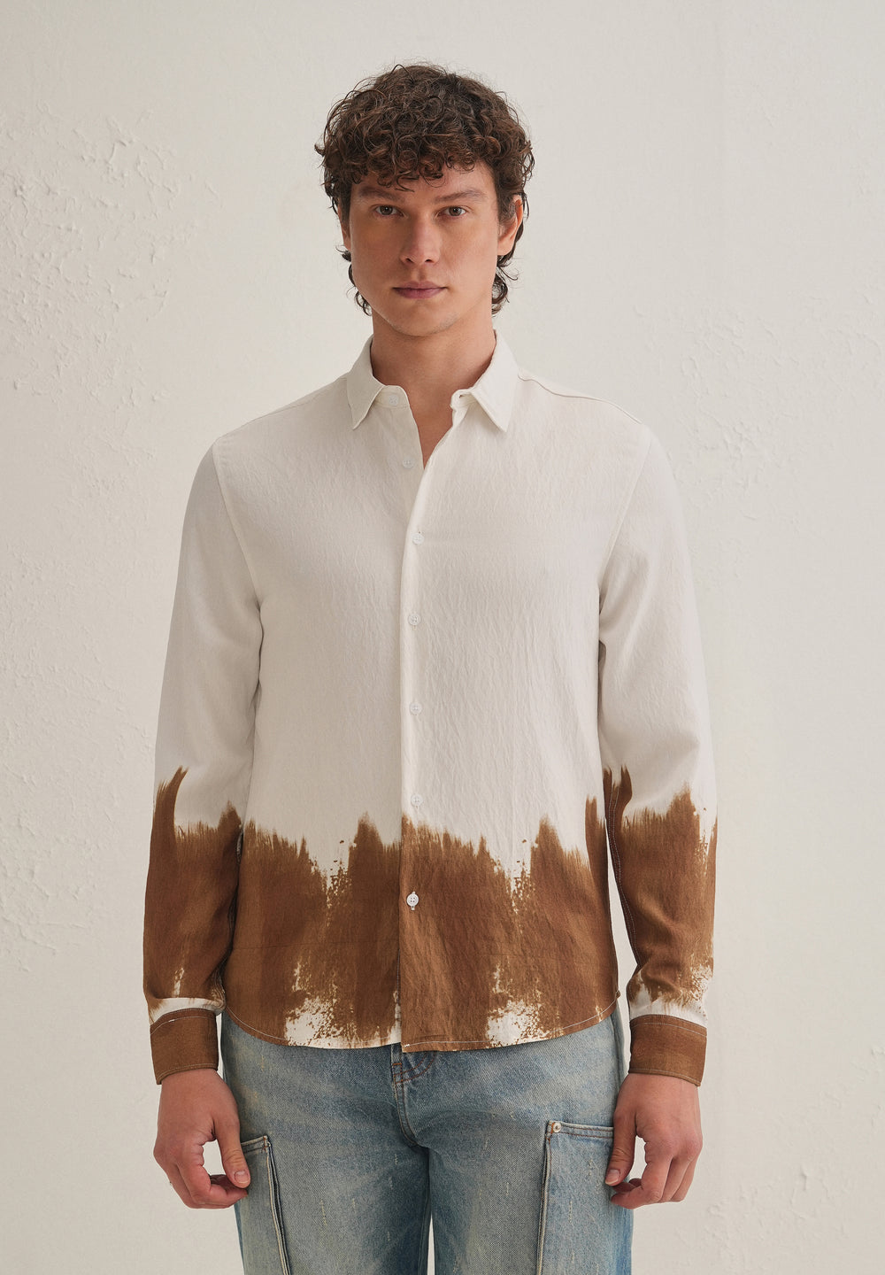 White & Brown Dip-Dyed Shirt