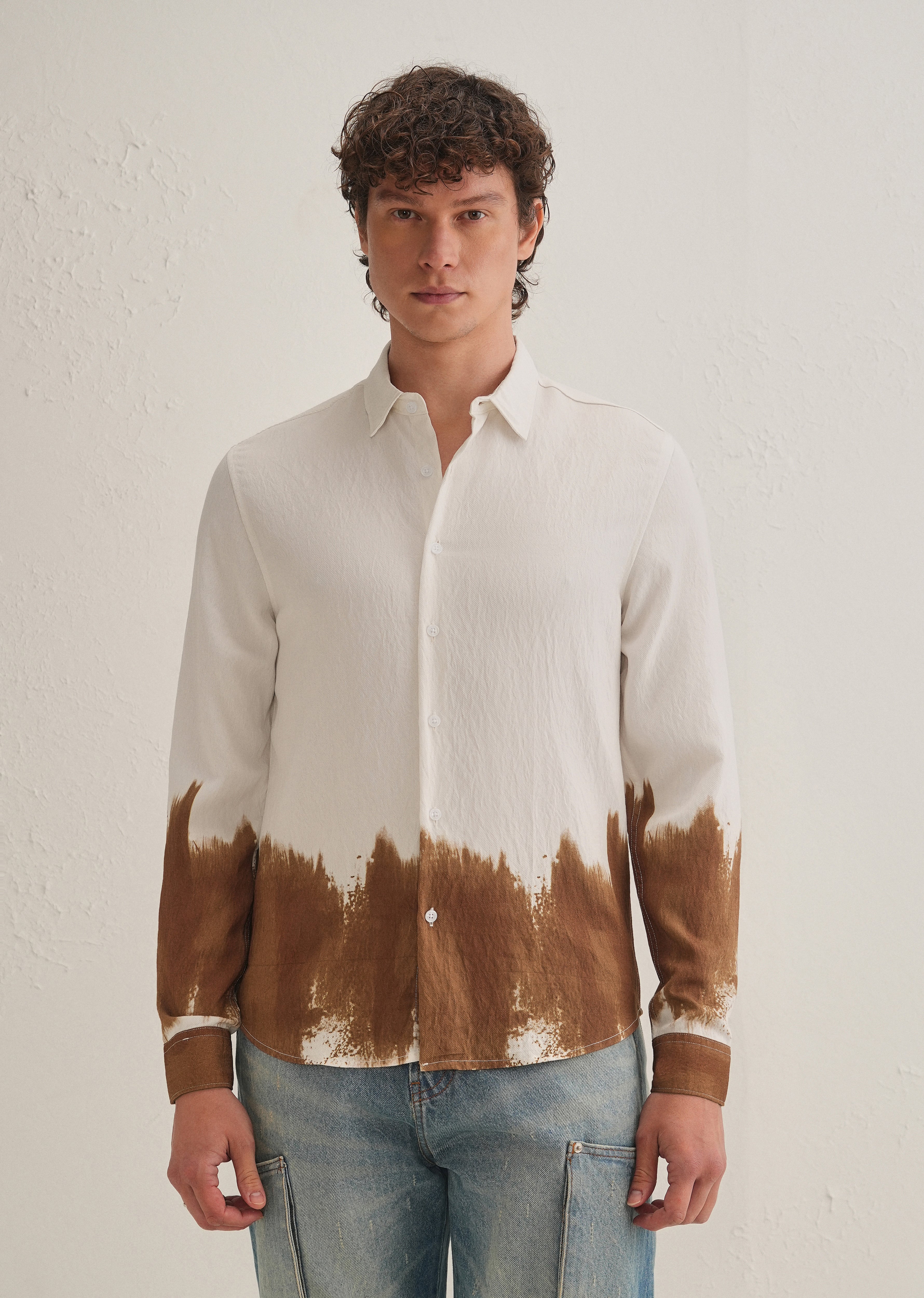 White & Brown Dip-Dyed Shirt