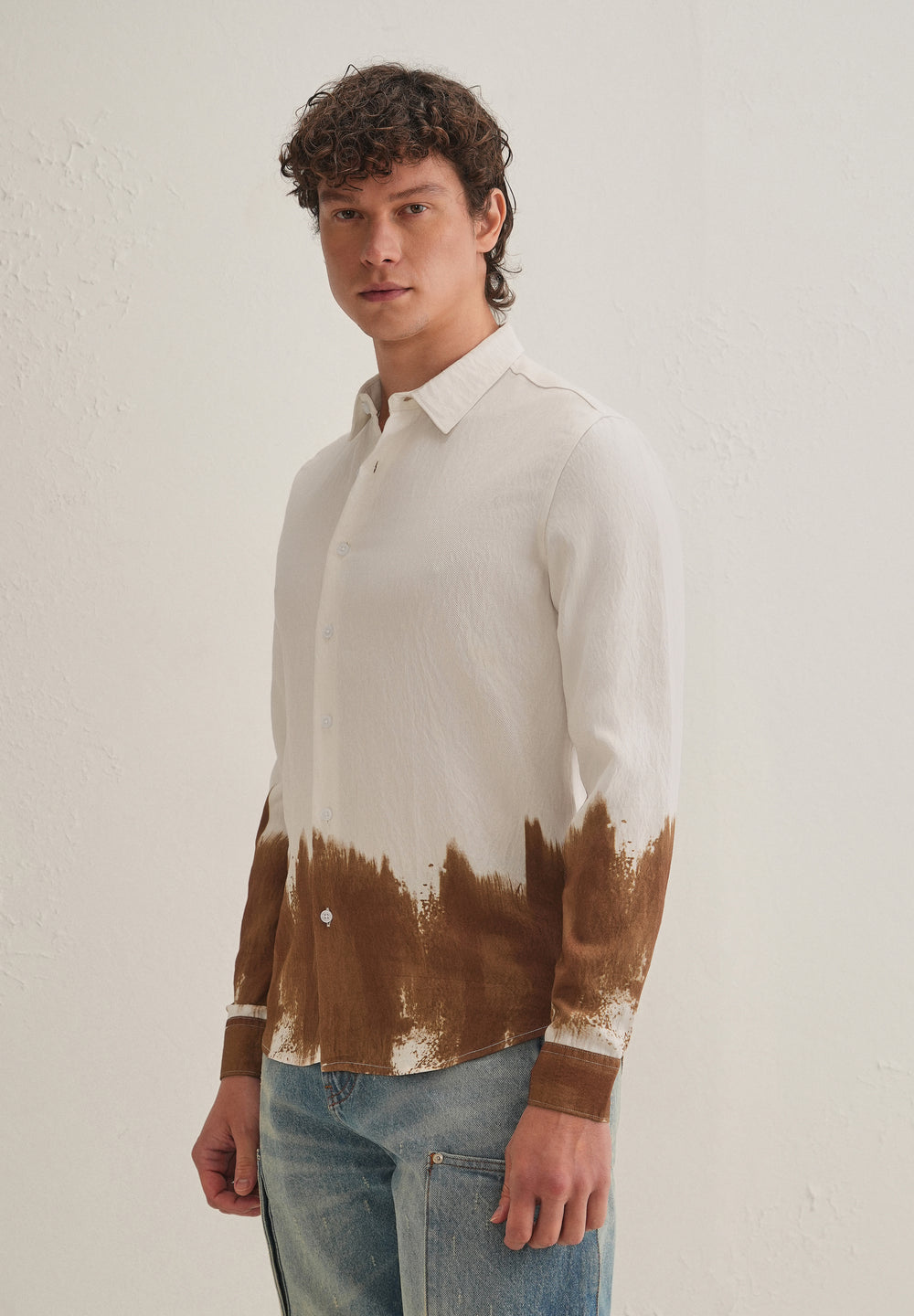 White & Brown Dip-Dyed Shirt