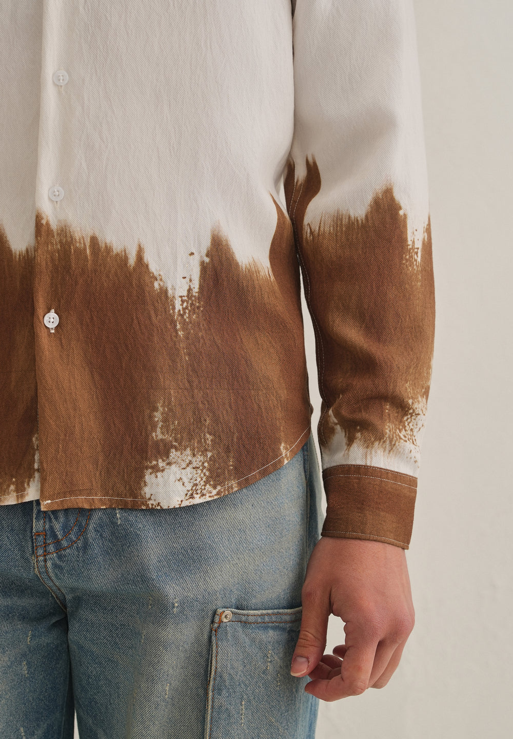 White & Brown Dip-Dyed Shirt