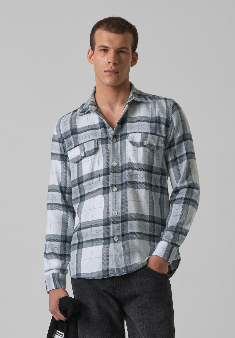 White Brushed Cotton Check Shirt