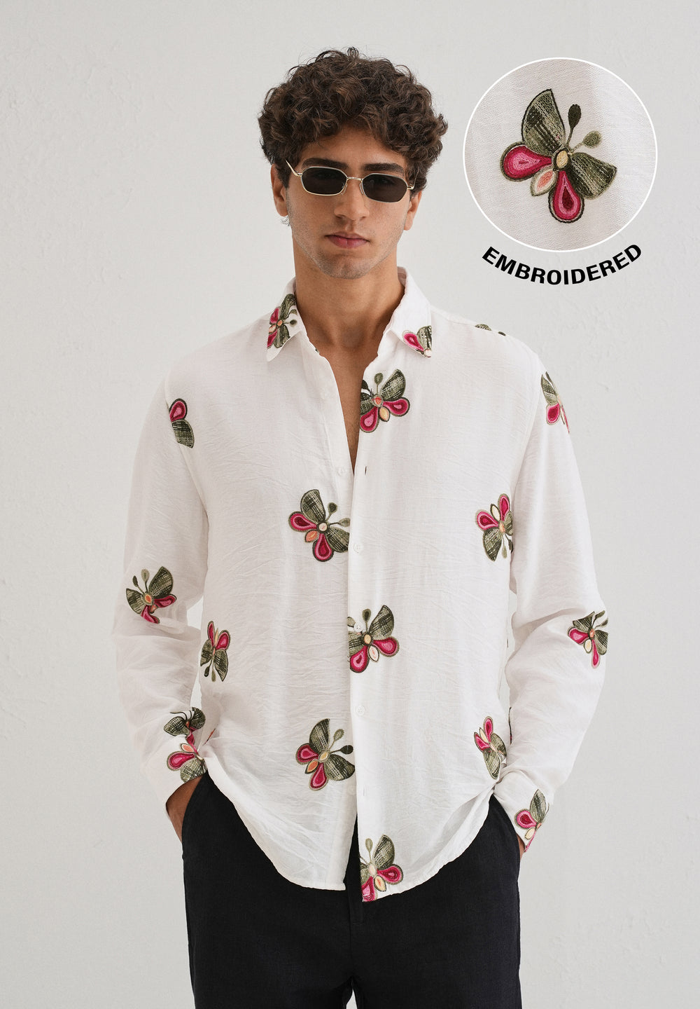 White Butterfly Embroidered Shirt