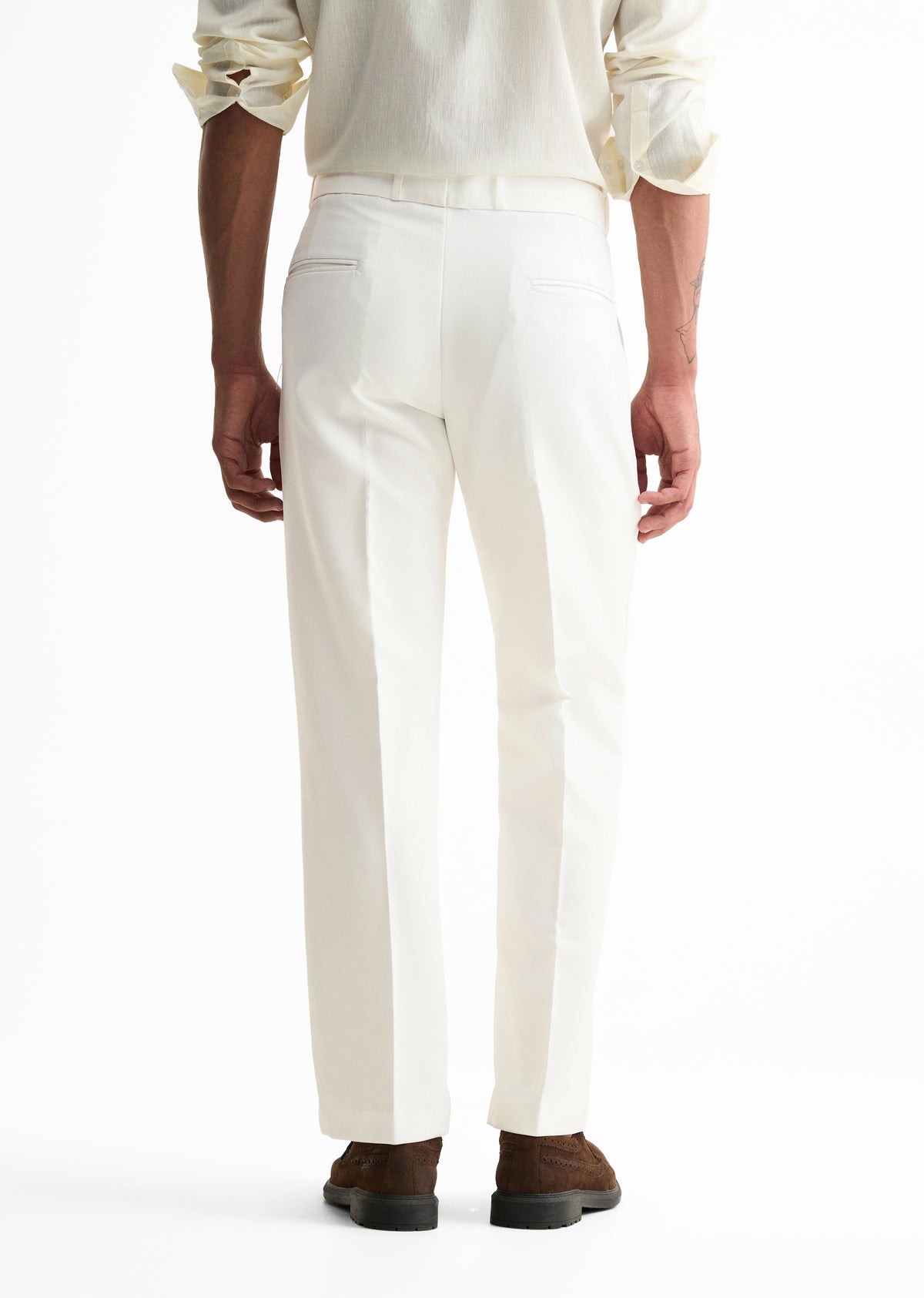 White Button-Tab Pleat Trouser