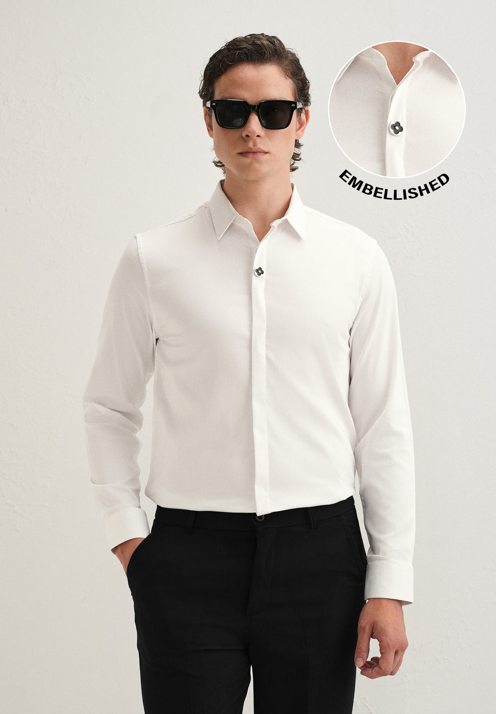 White Clover Button Designer Shirt