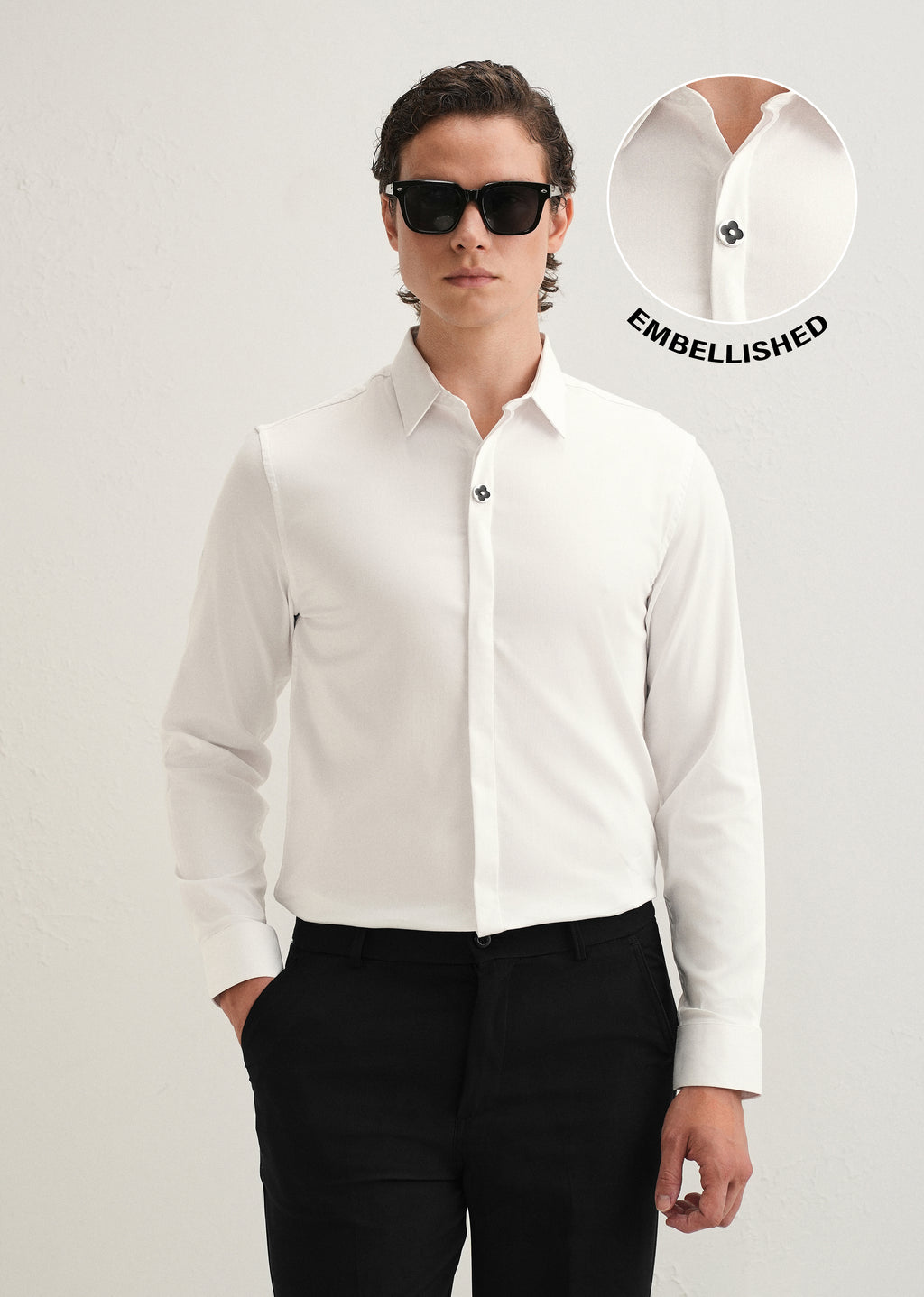 White Clover Button Designer Shirt
