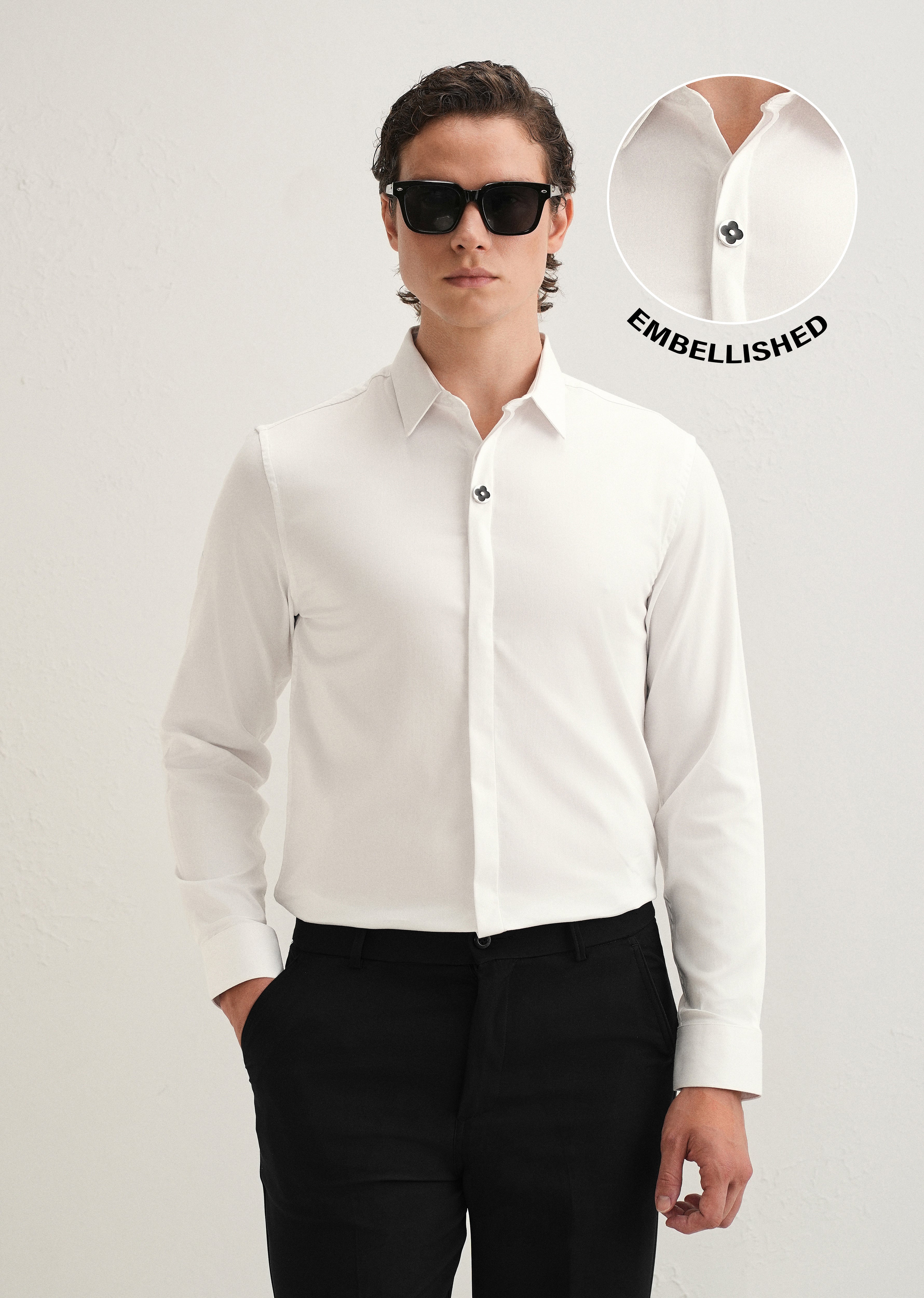 White Clover Button Designer Shirt