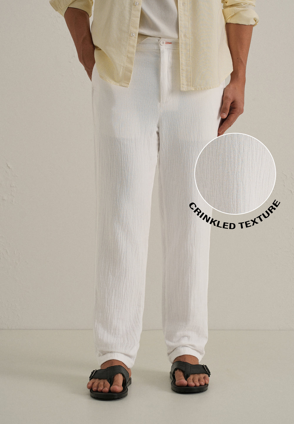 White Crinkled Cotton Trouser