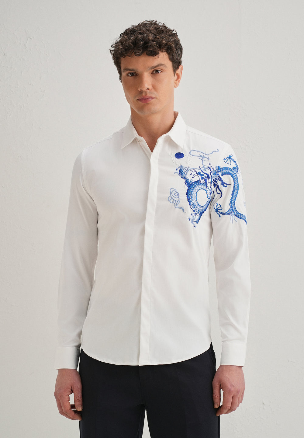 White Dragon Embroidery Shirt