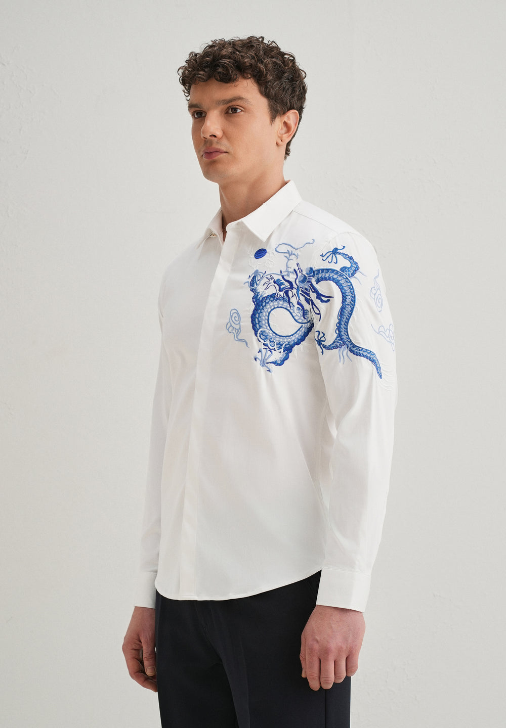 White Dragon Embroidery Shirt