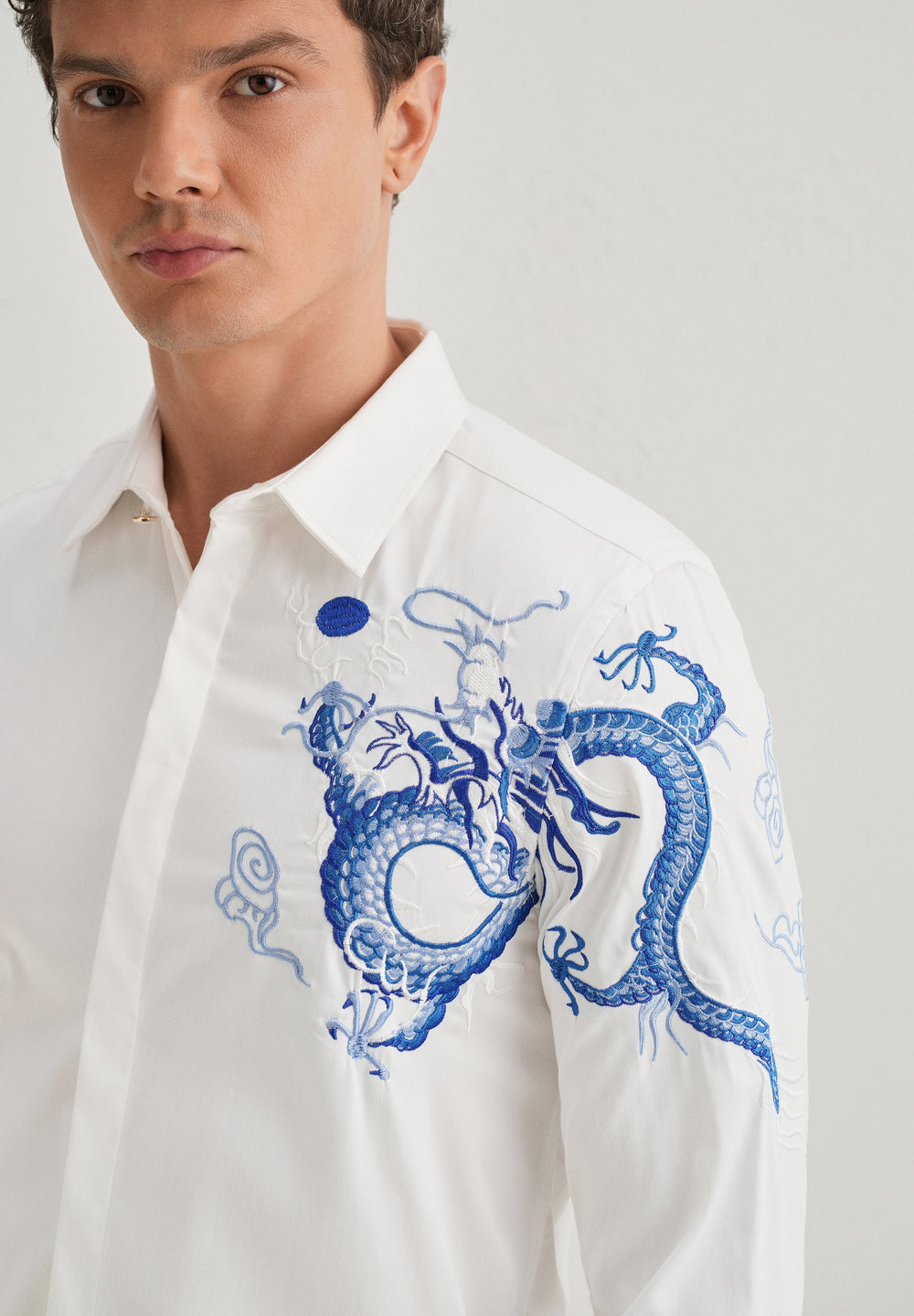 White Dragon Embroidery Shirt