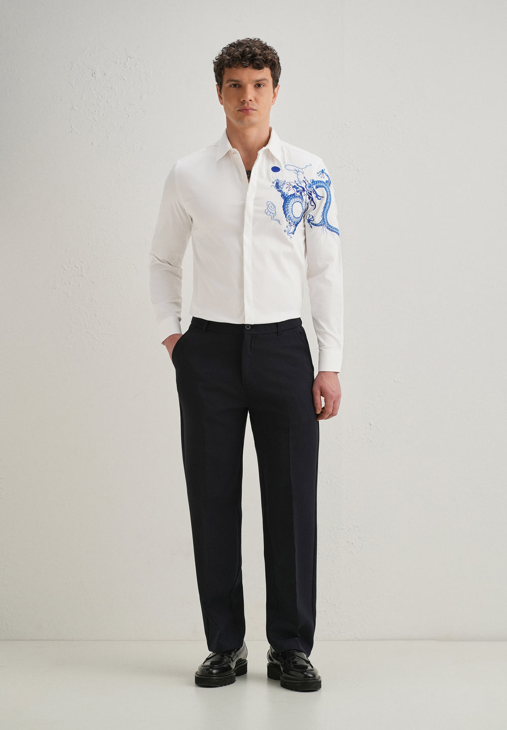 White Dragon Embroidery Shirt