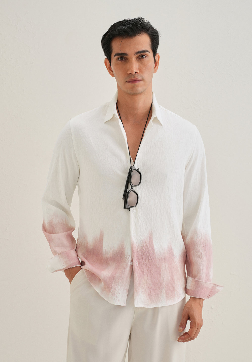 White & Dusty Rose Dip-Dyed Shirt