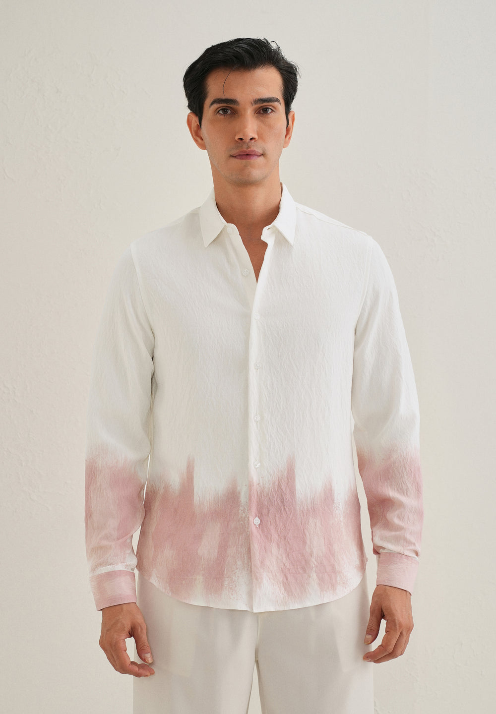 White & Dusty Rose Dip-Dyed Shirt