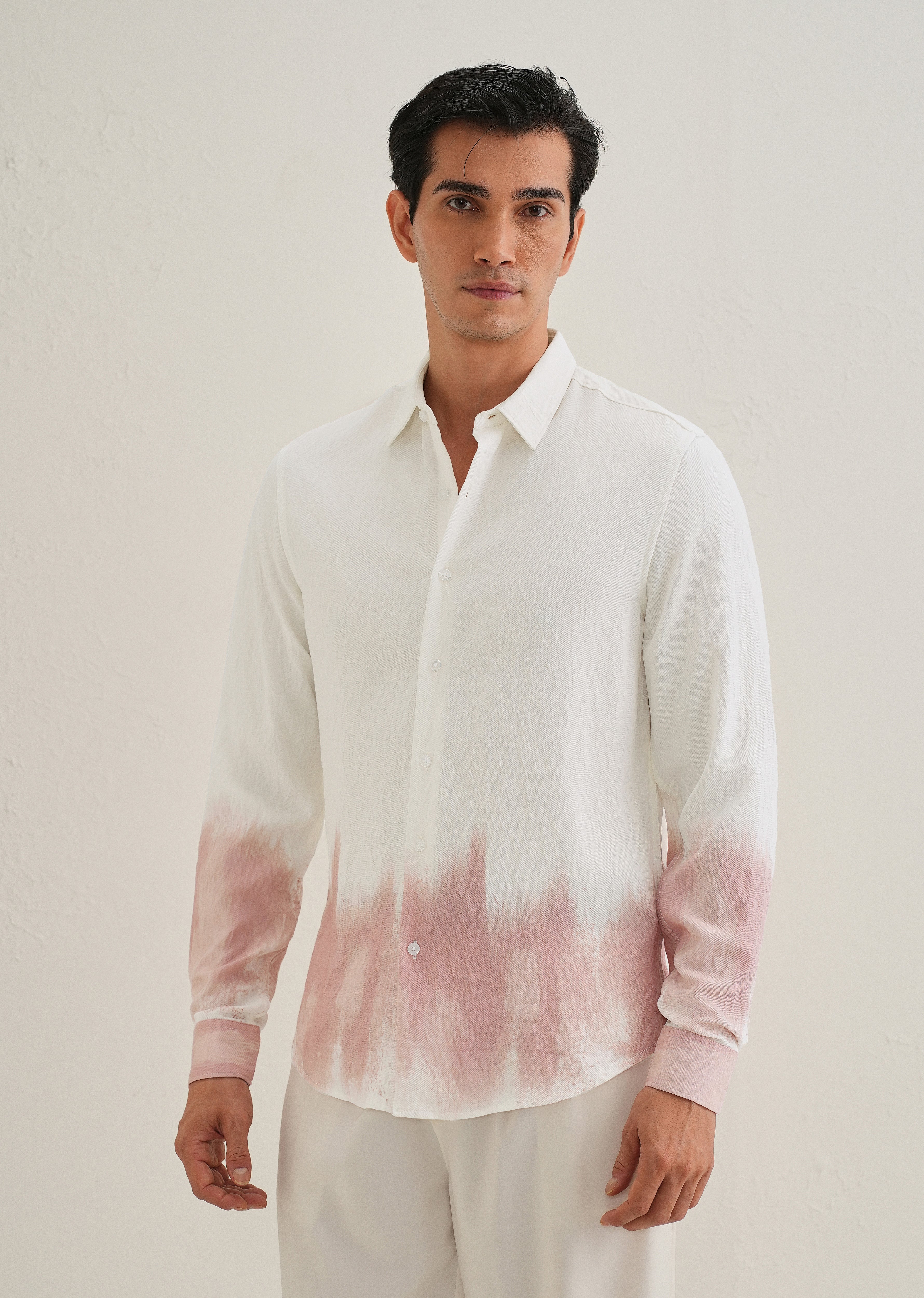 White & Dusty Rose Dip-Dyed Shirt