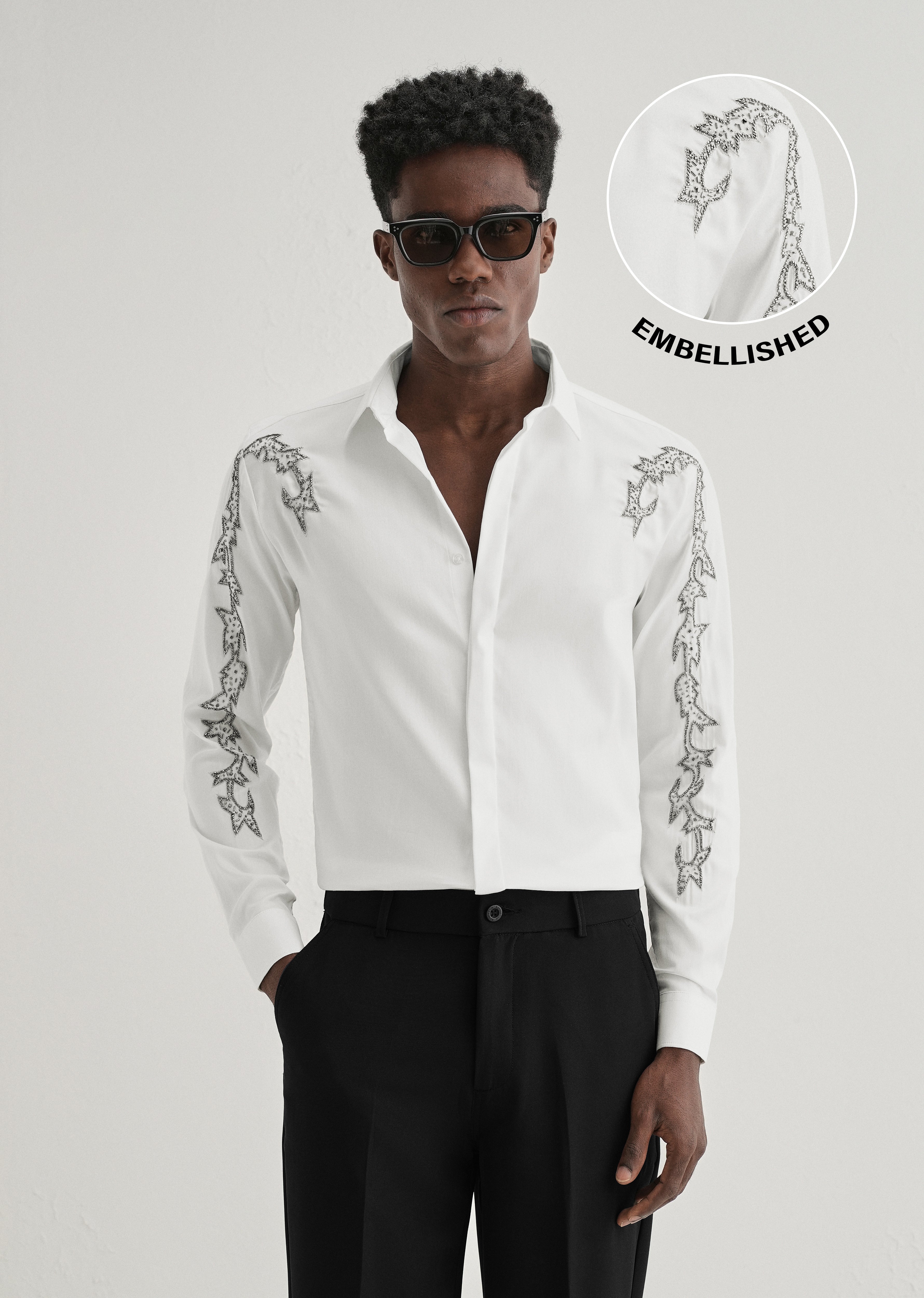 White Embellished Designer Shirt