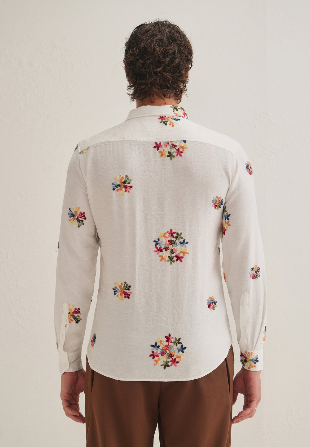 White Floral Embroidered Shirt