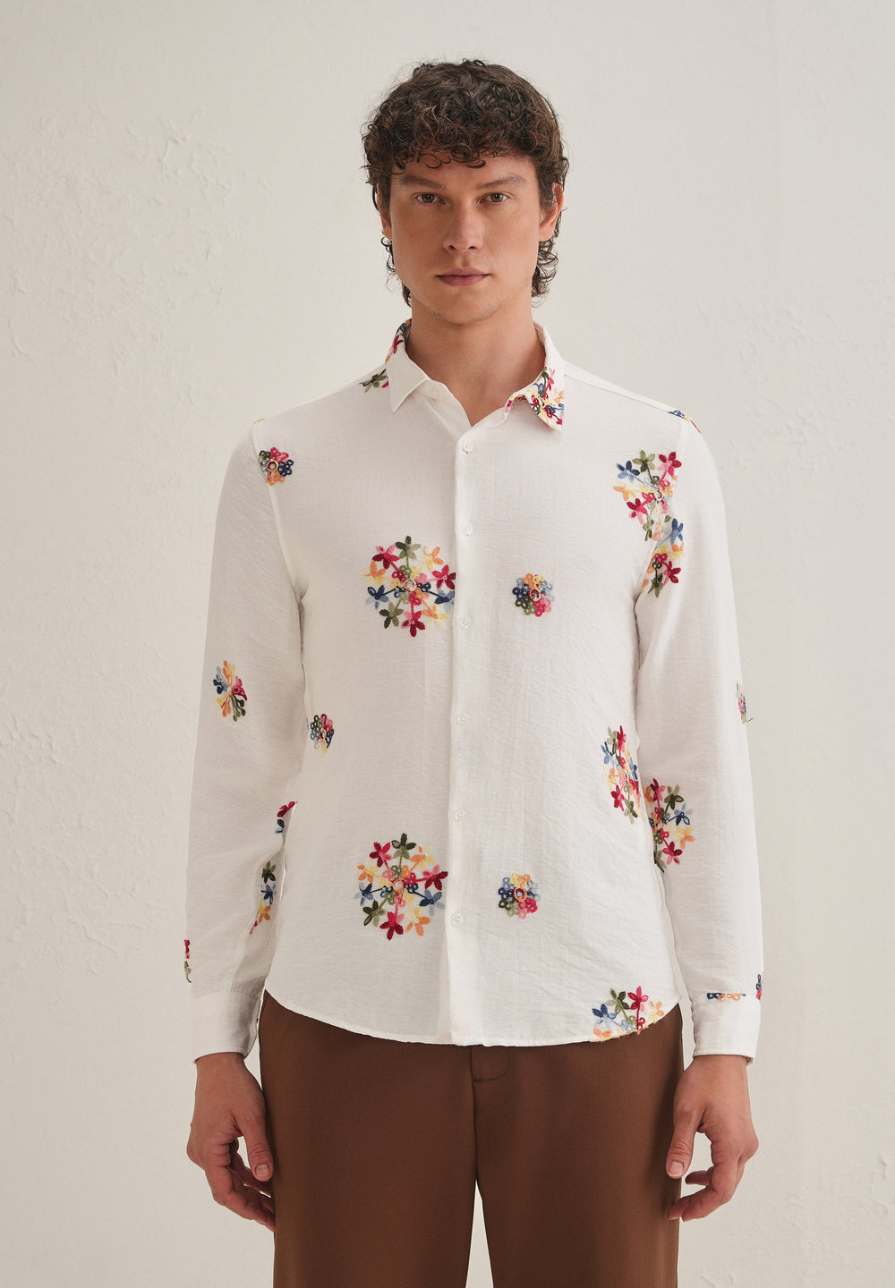 White Floral Embroidered Shirt