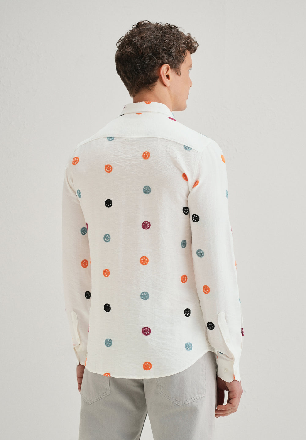 White Florescent Embroidered Shirt