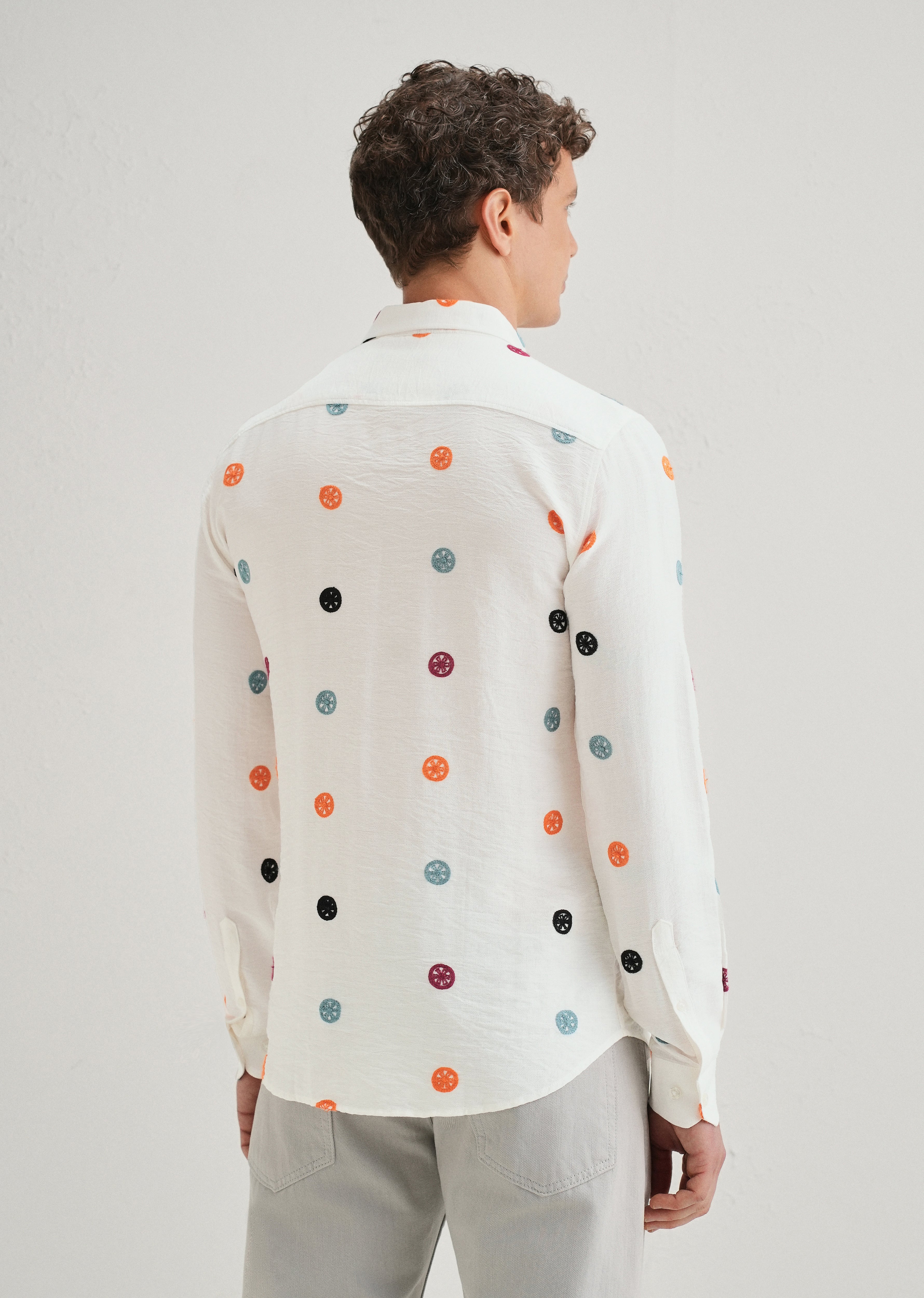 White Florescent Embroidered Shirt