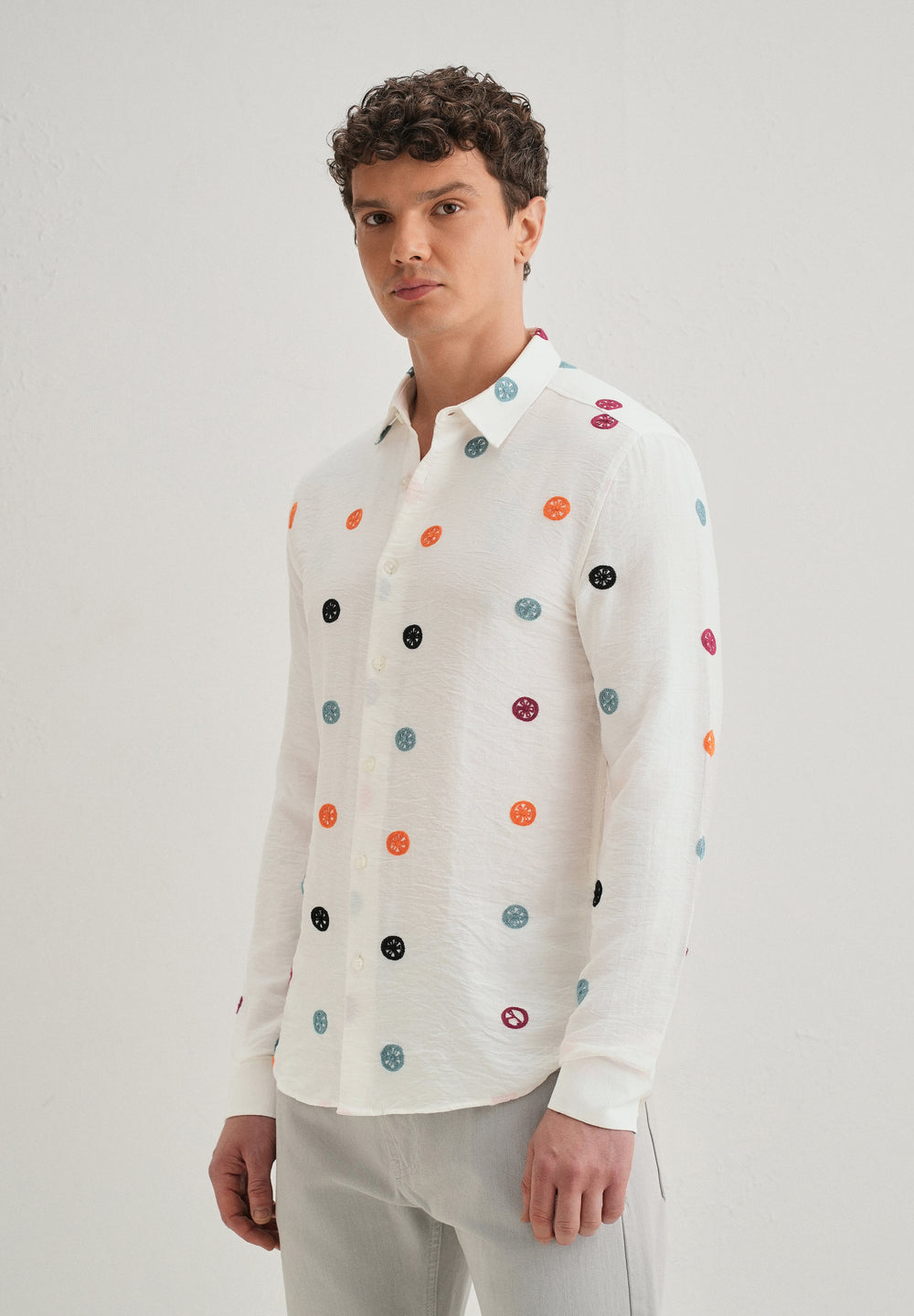 White Florescent Embroidered Shirt