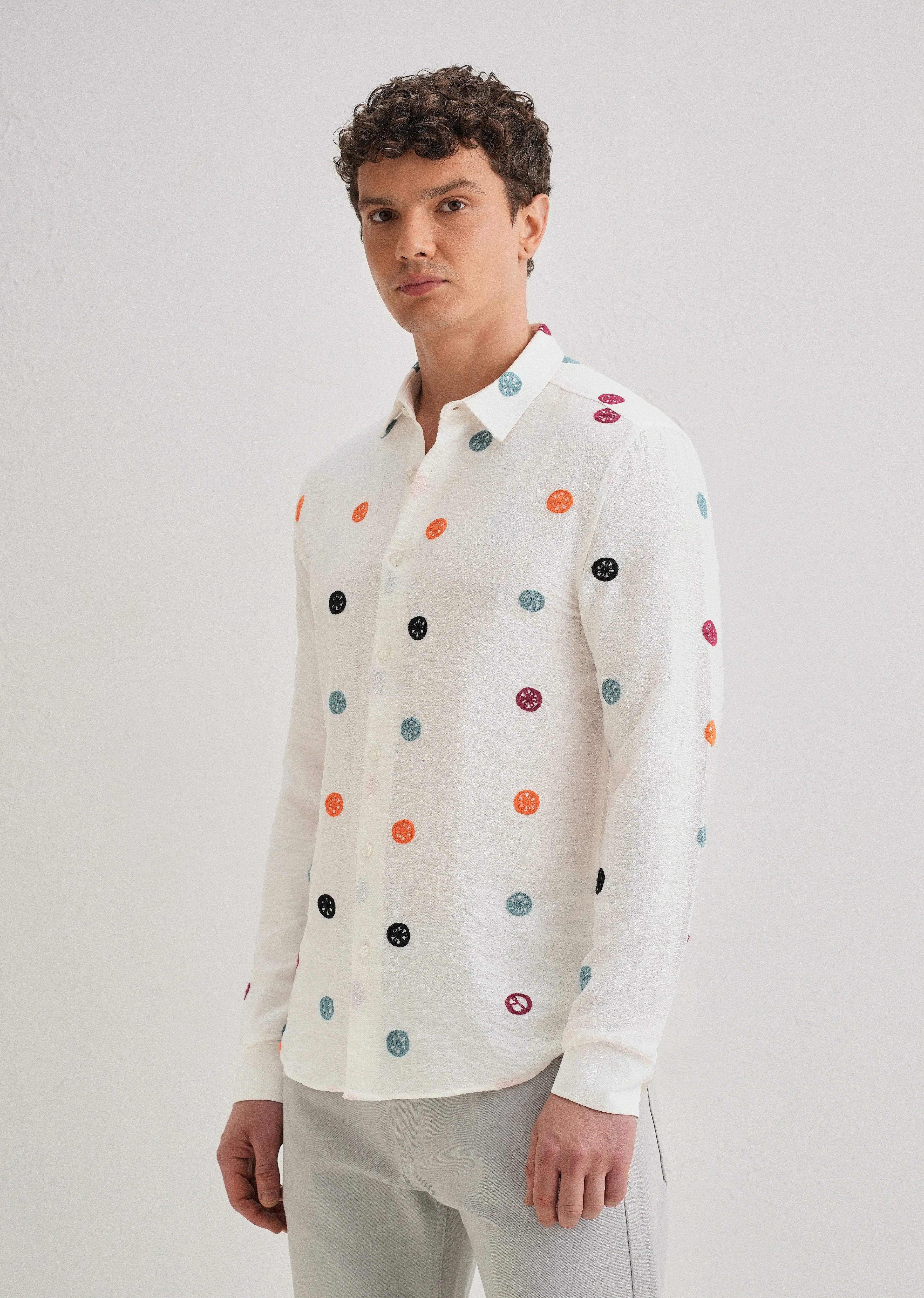 White Florescent Embroidered Shirt