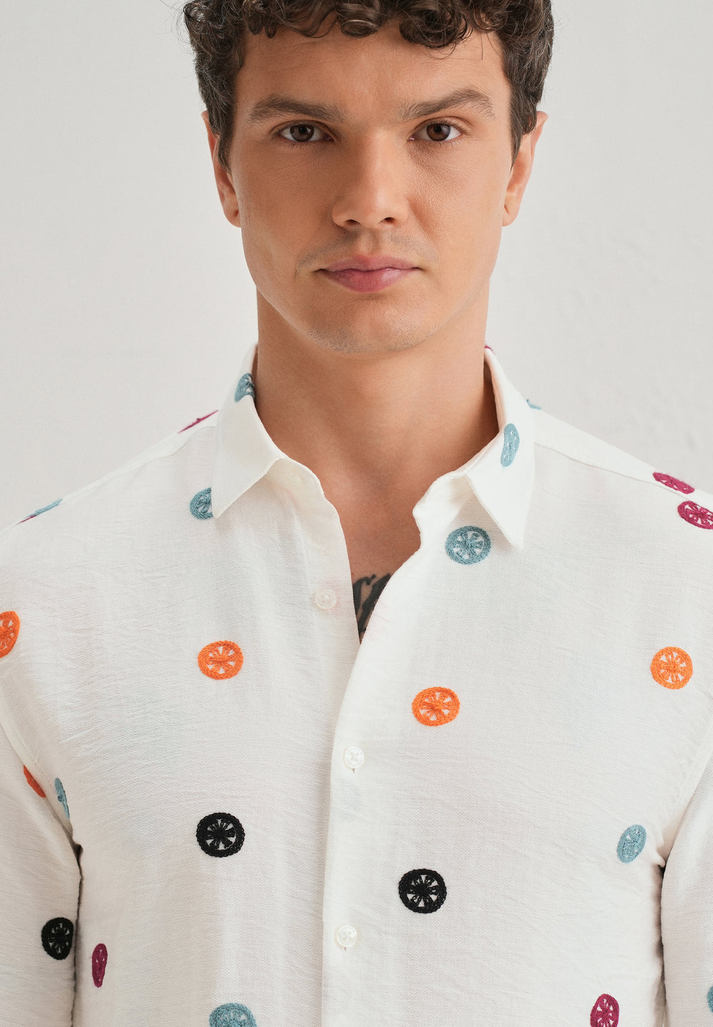 White Florescent Embroidered Shirt