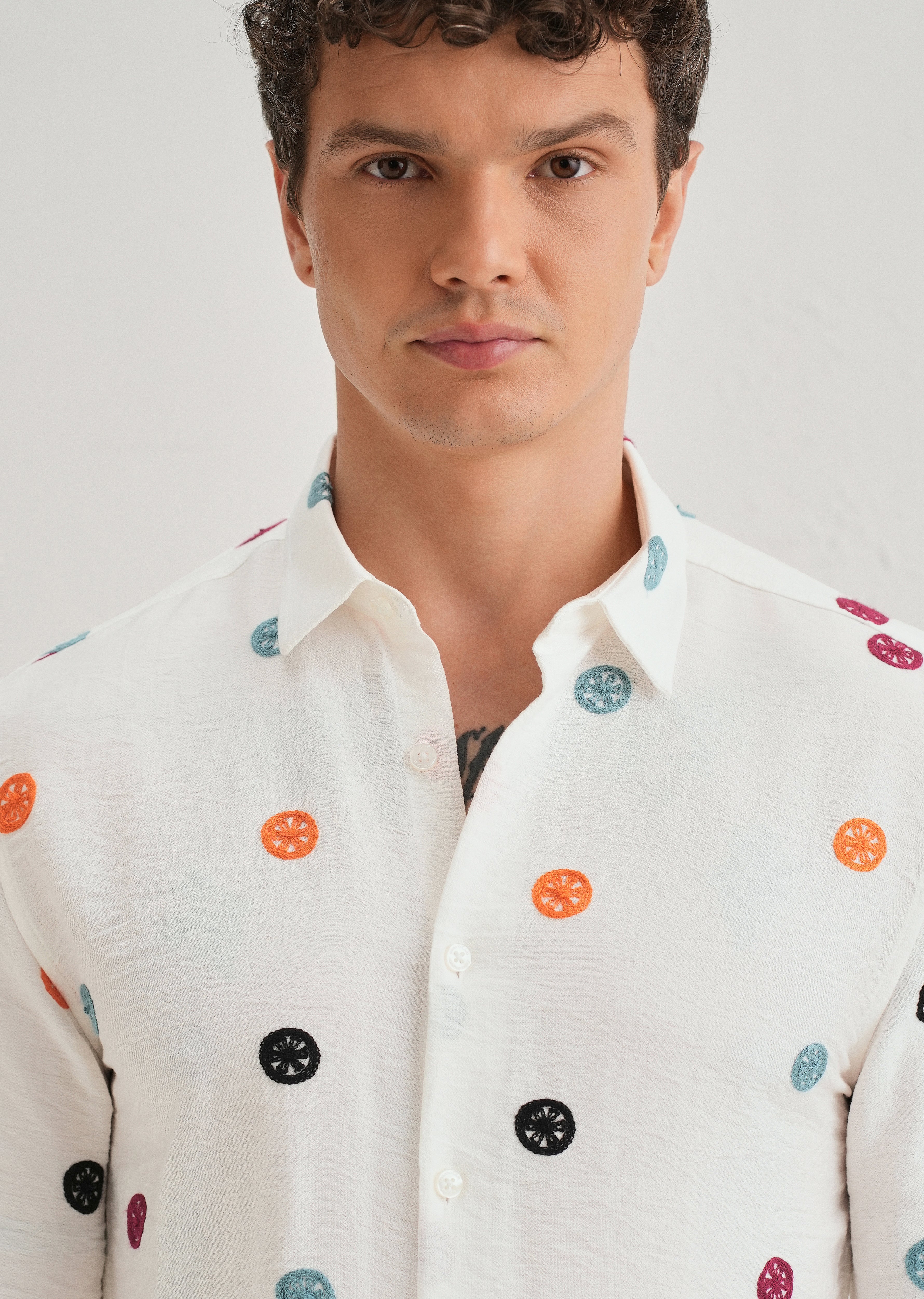 White Florescent Embroidered Shirt