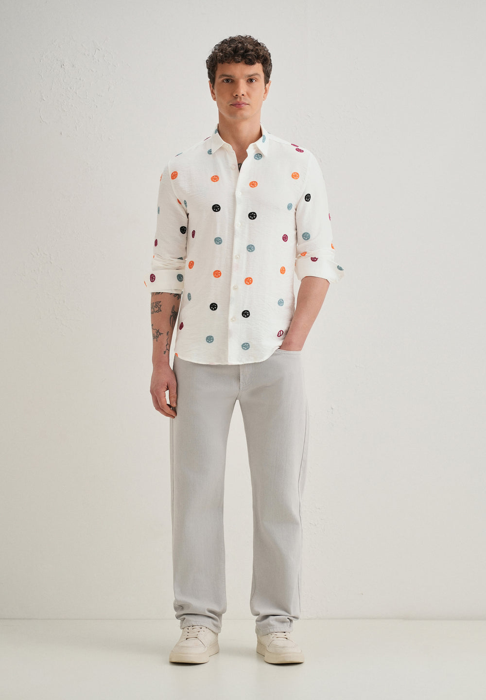 White Florescent Embroidered Shirt