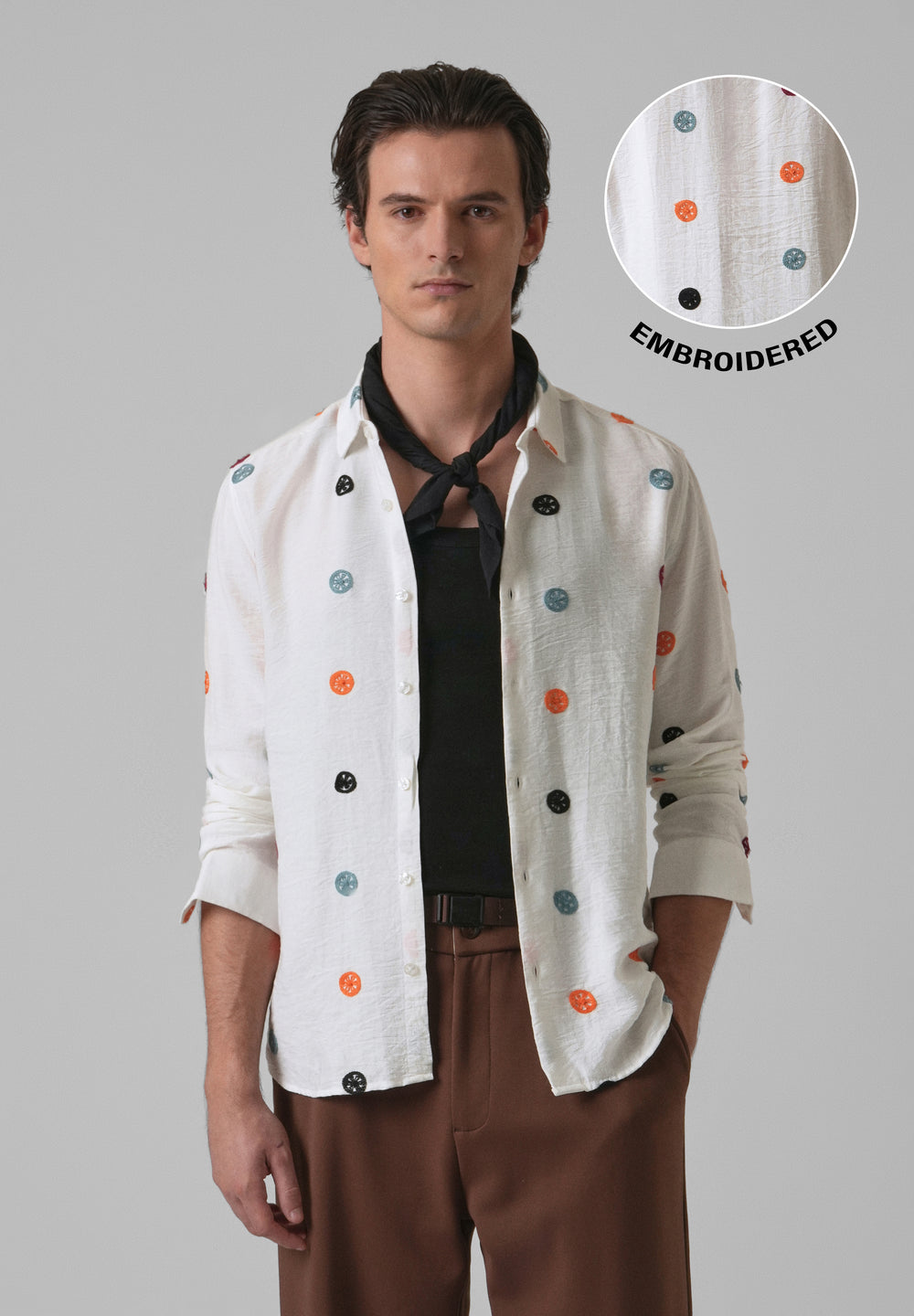 White Florescent Embroidered Shirt