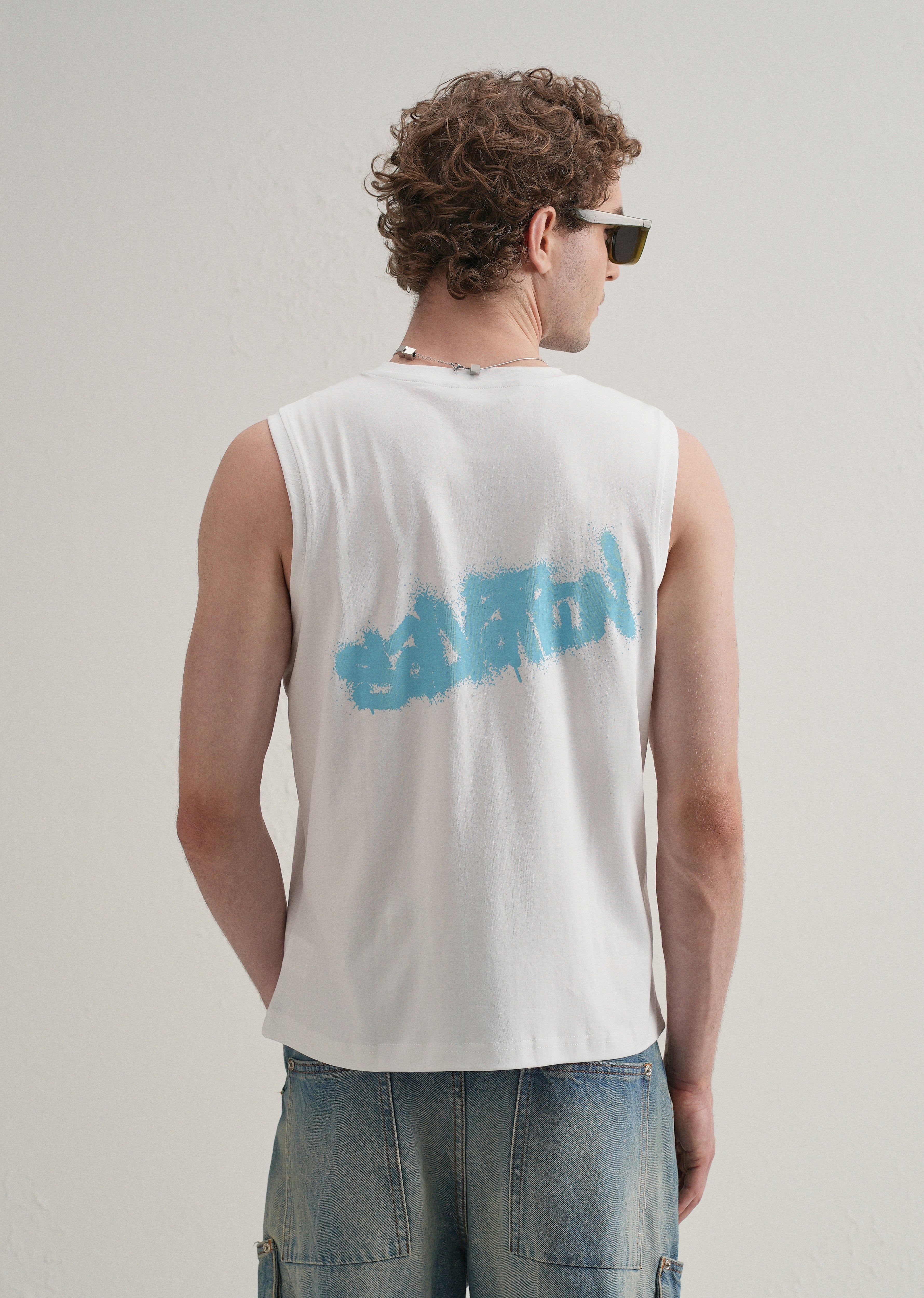 White Graffiti Printed Tank