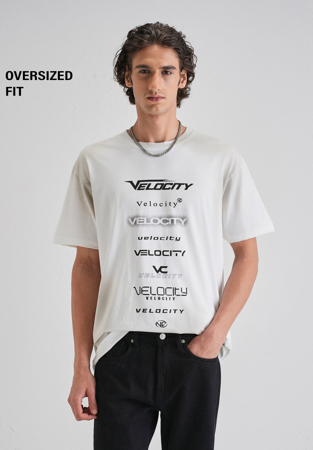 White Gray Typography Printed Oversized T-shirt