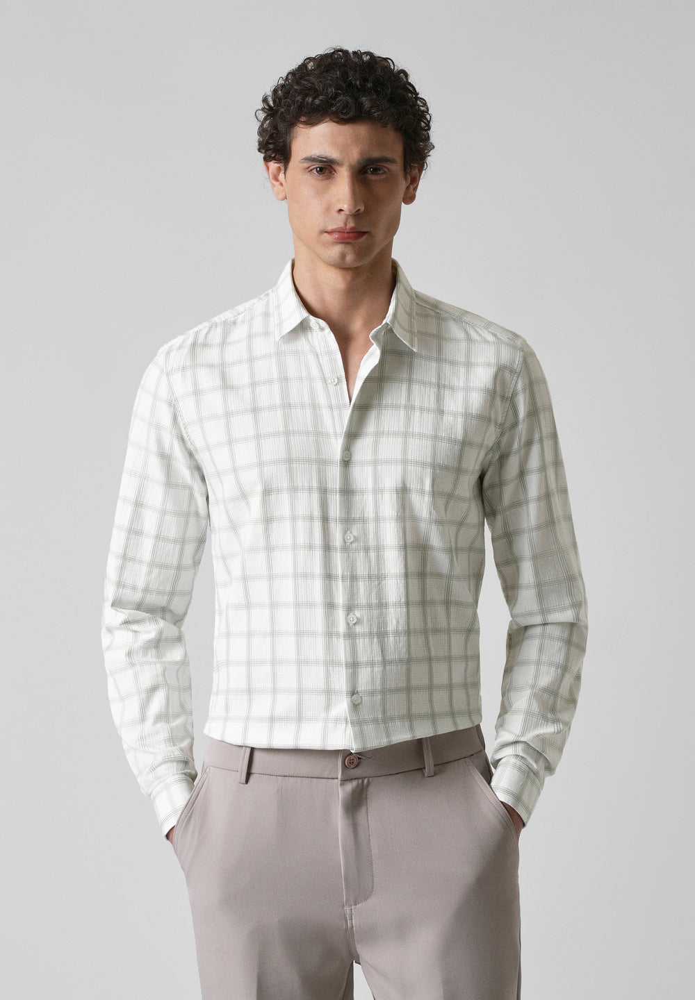 White Cotton Check Shirt