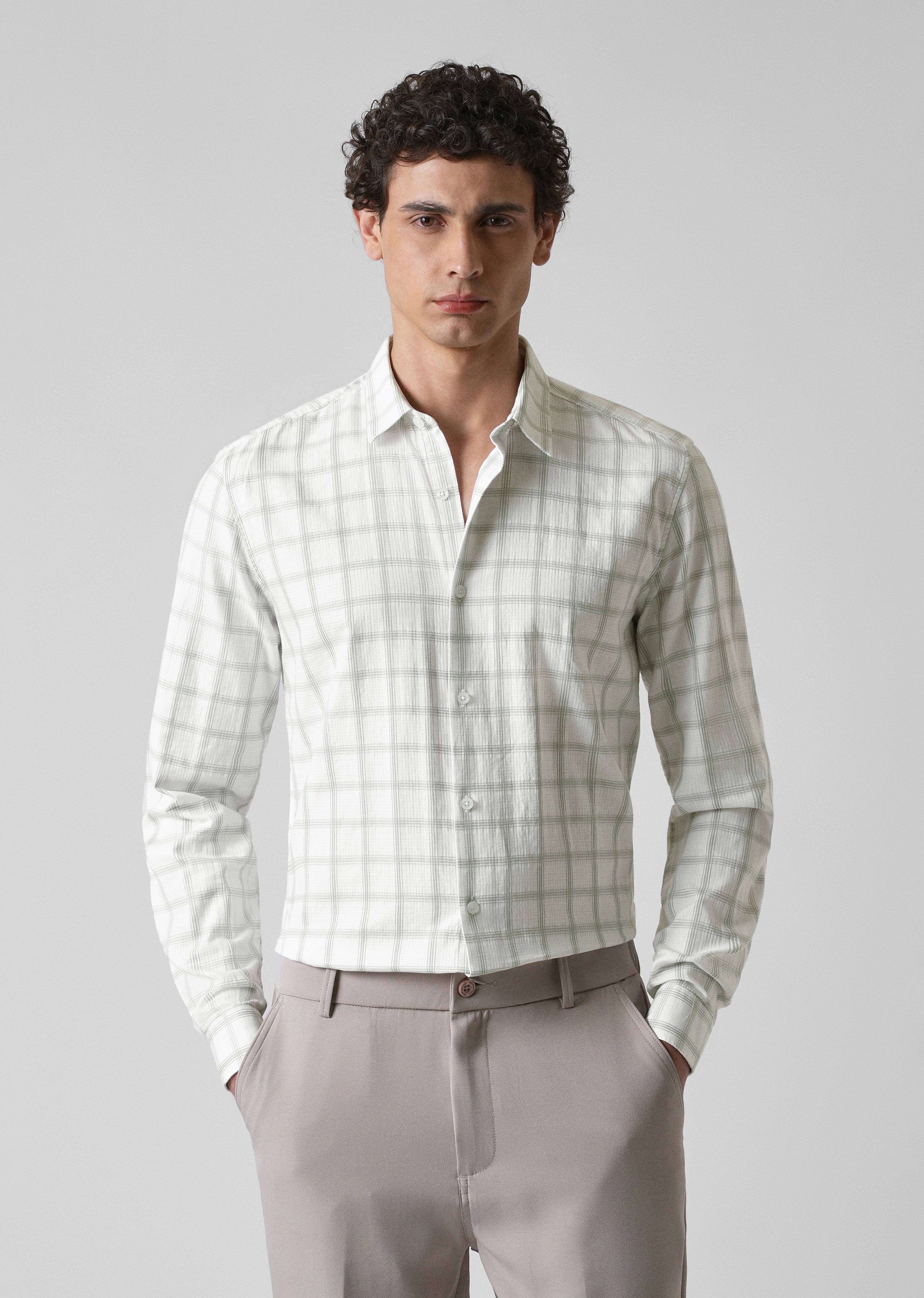 White Cotton Check Shirt