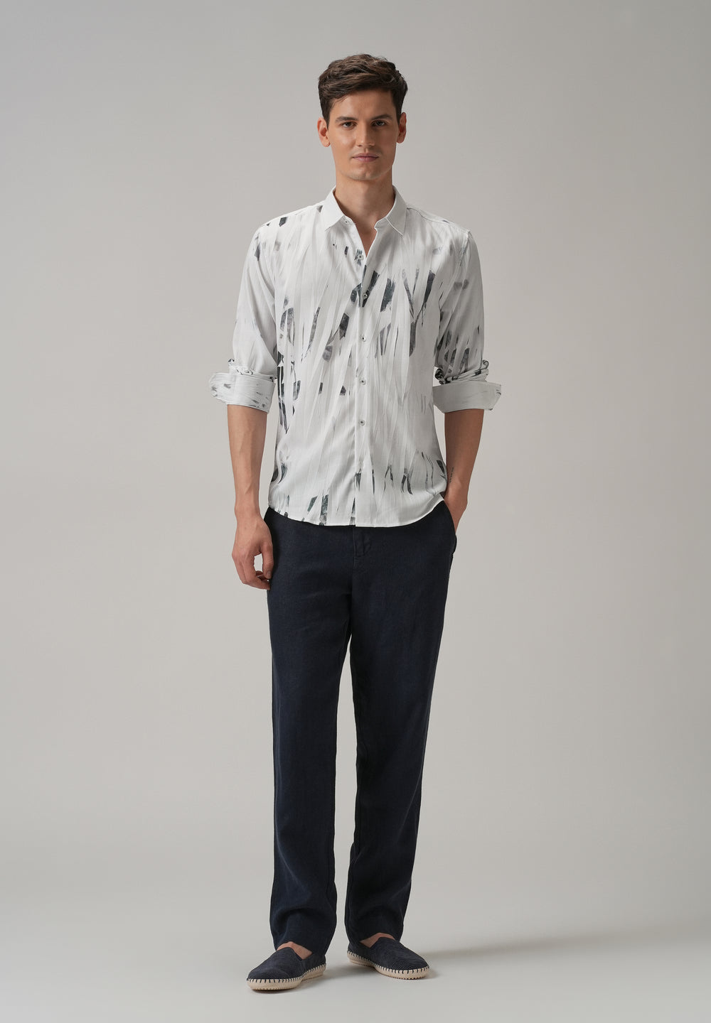 White & Grey Printed Shirt