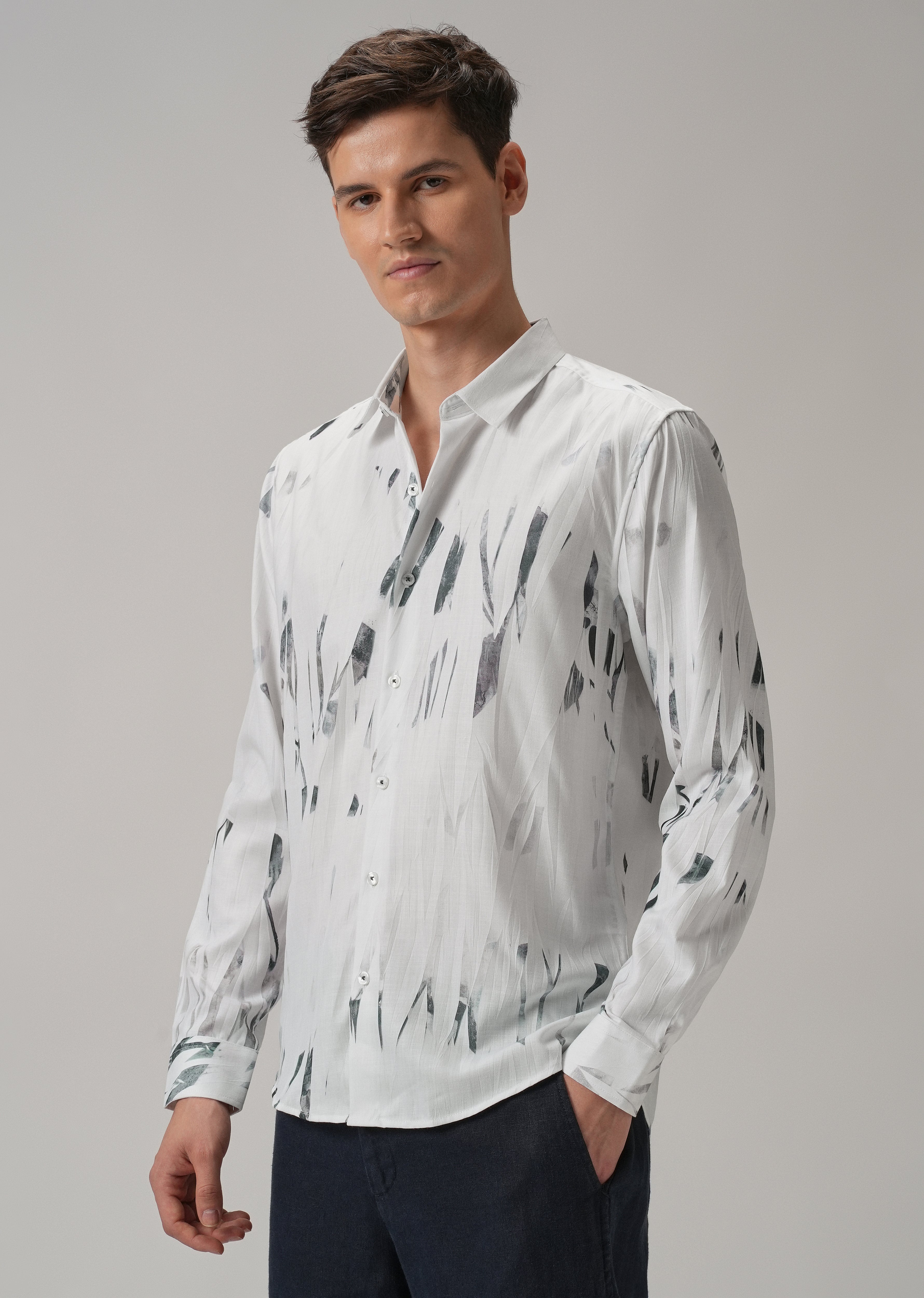 White & Grey Printed Shirt