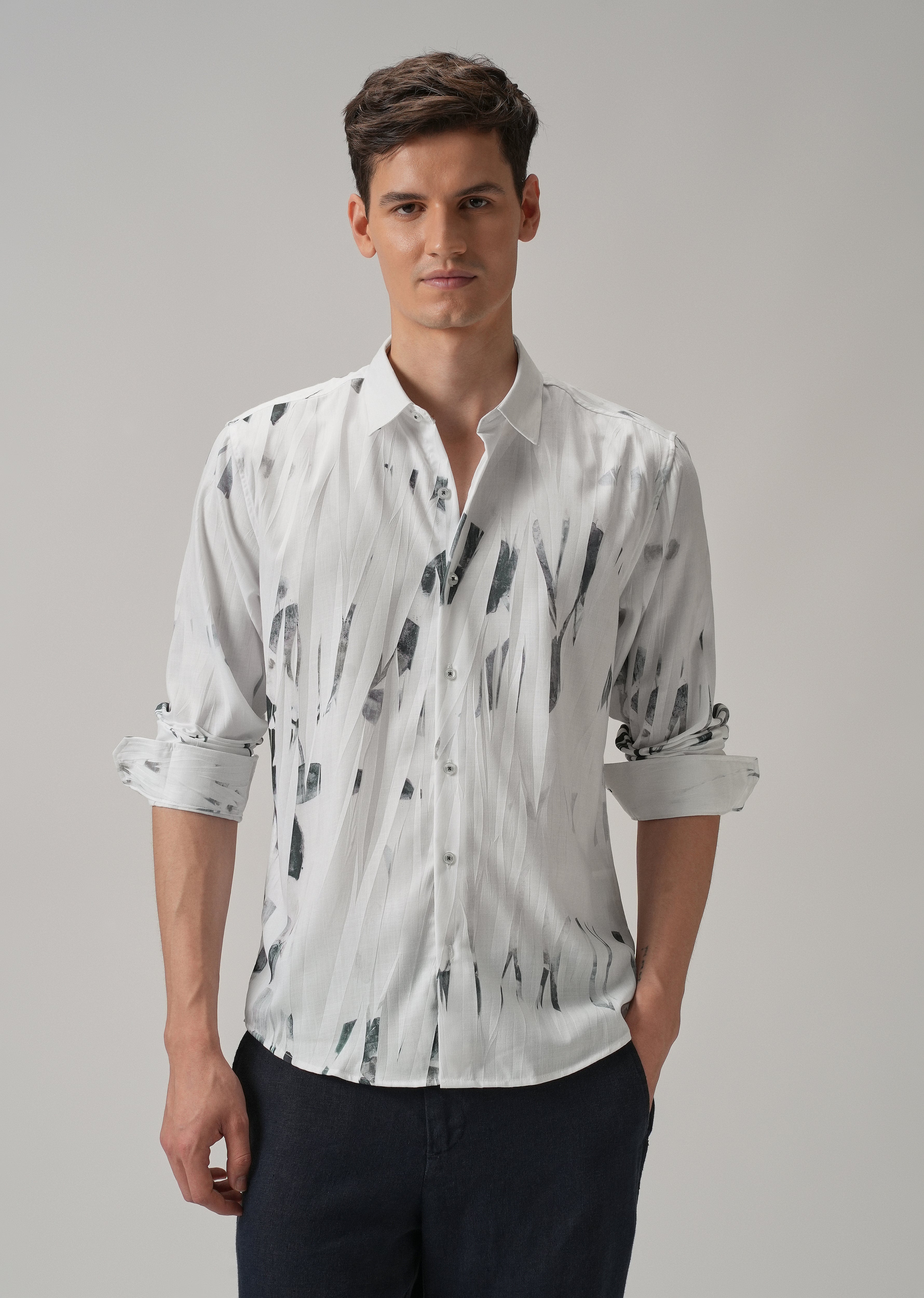 White & Grey Printed Shirt