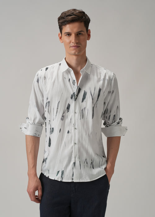 White & Grey Printed Shirt