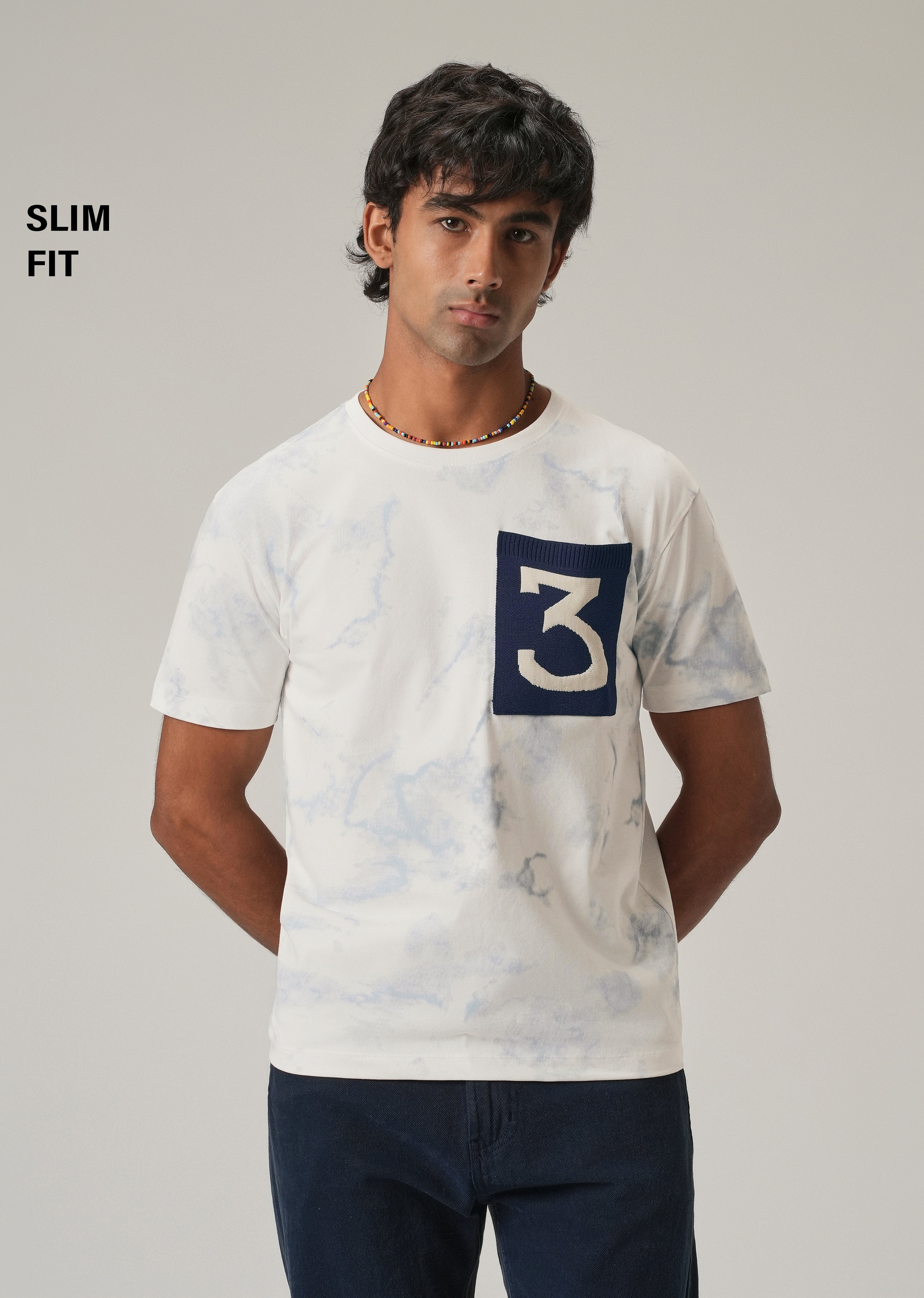 White Knit Patch Pocket Slim Fit T-Shirt