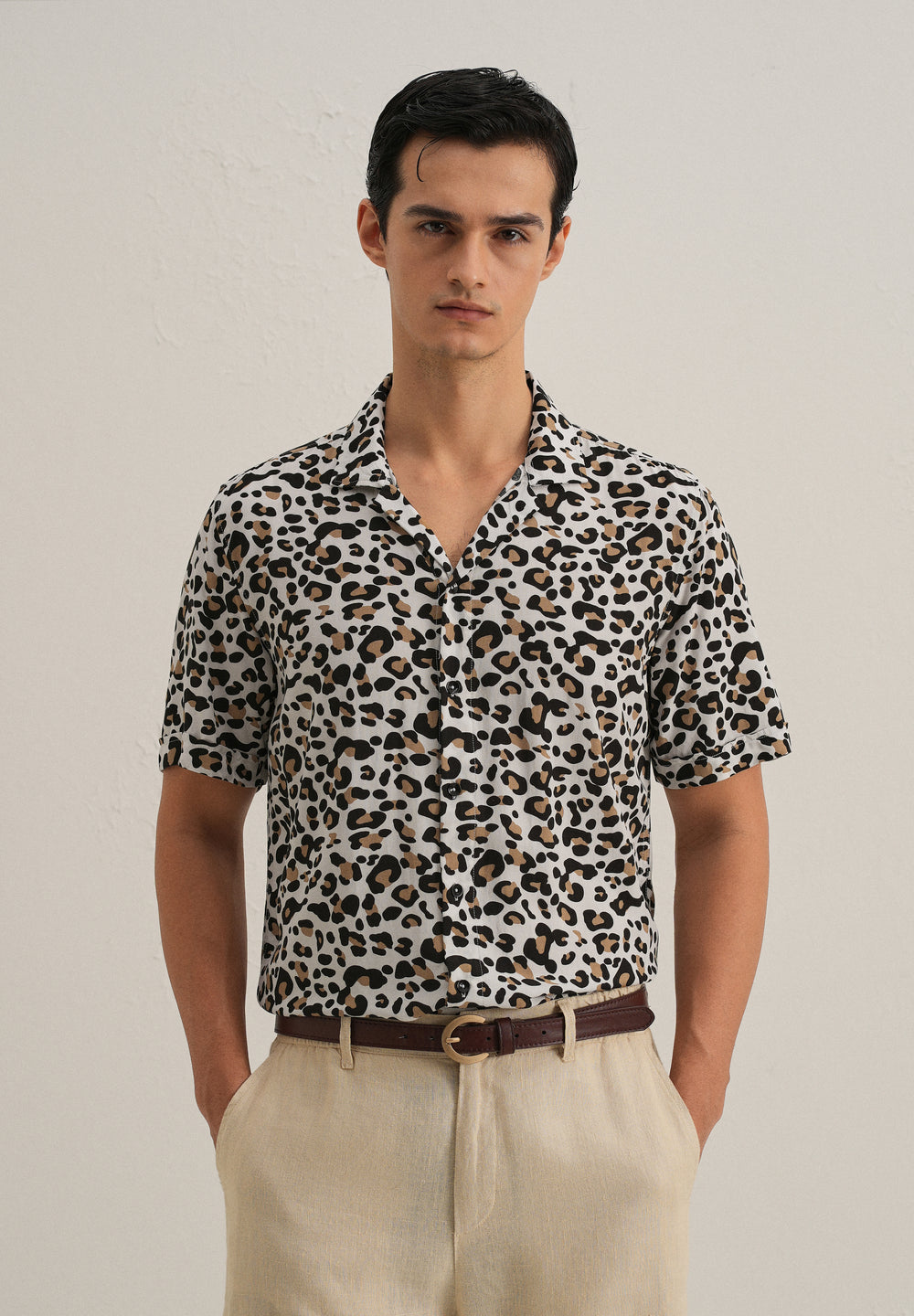 White Leopardic Print Half sleeve shirt