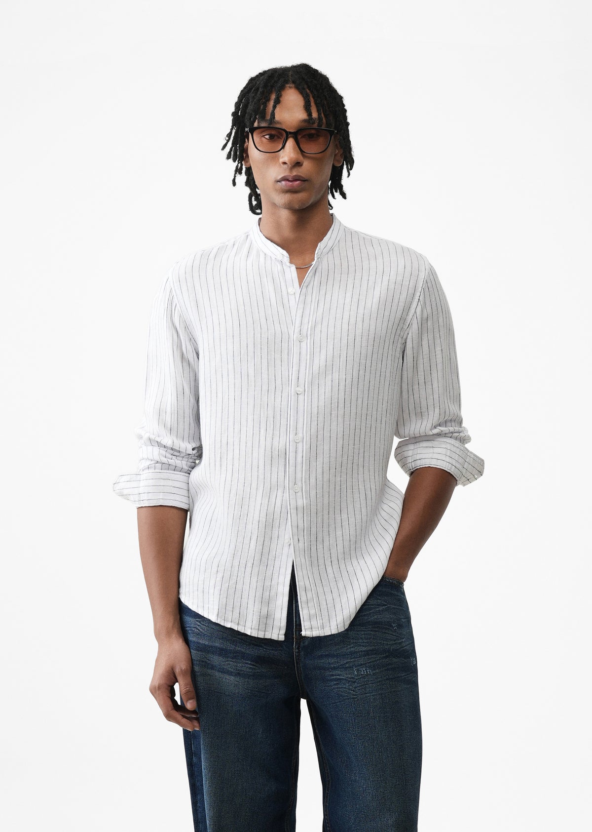 White Lyocell Cotton Pinstripe Shirt