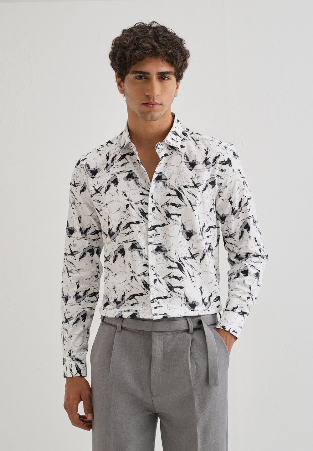 White Marble Printed Shirt