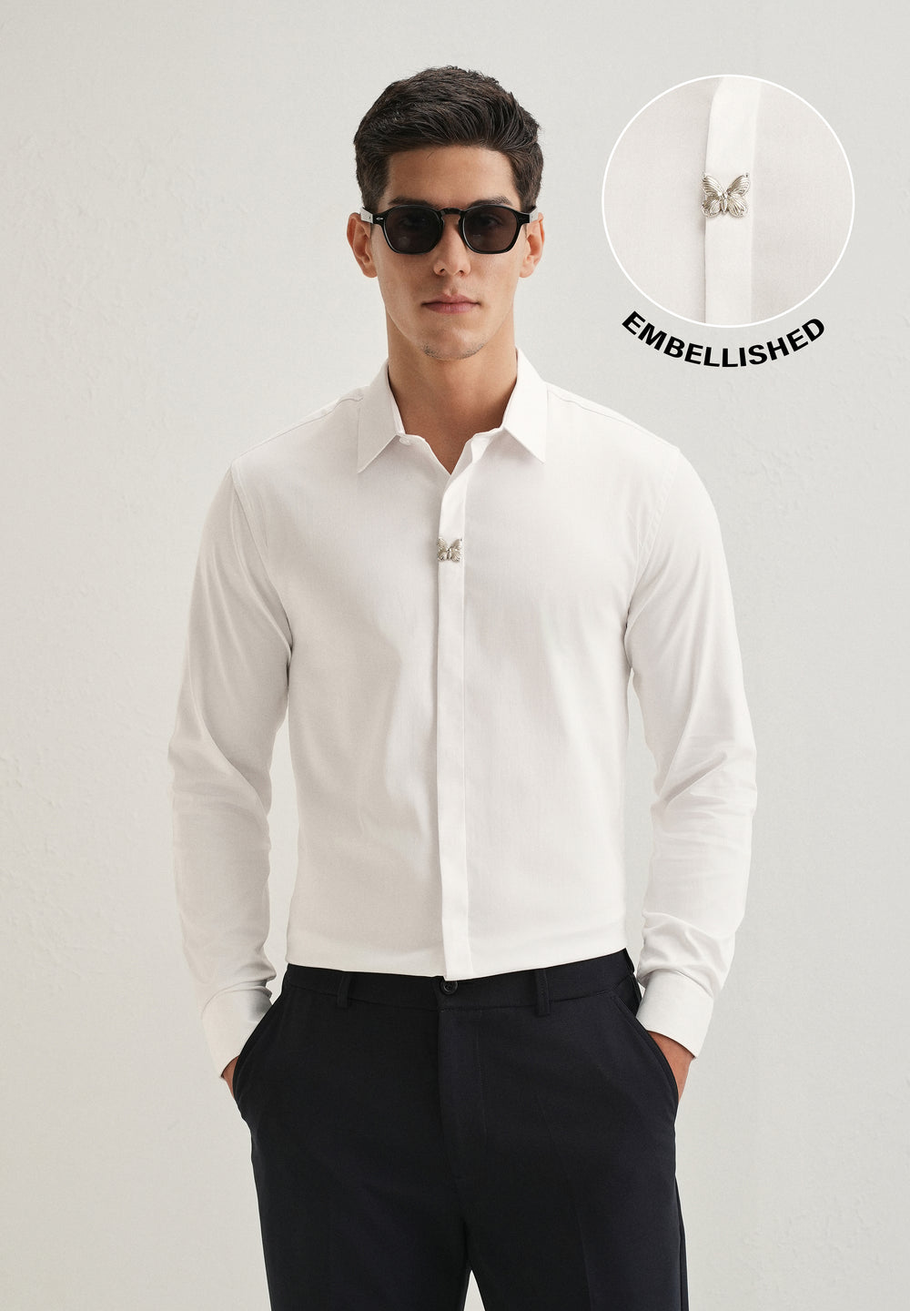 White Metallic Butterfly Designer Shirt