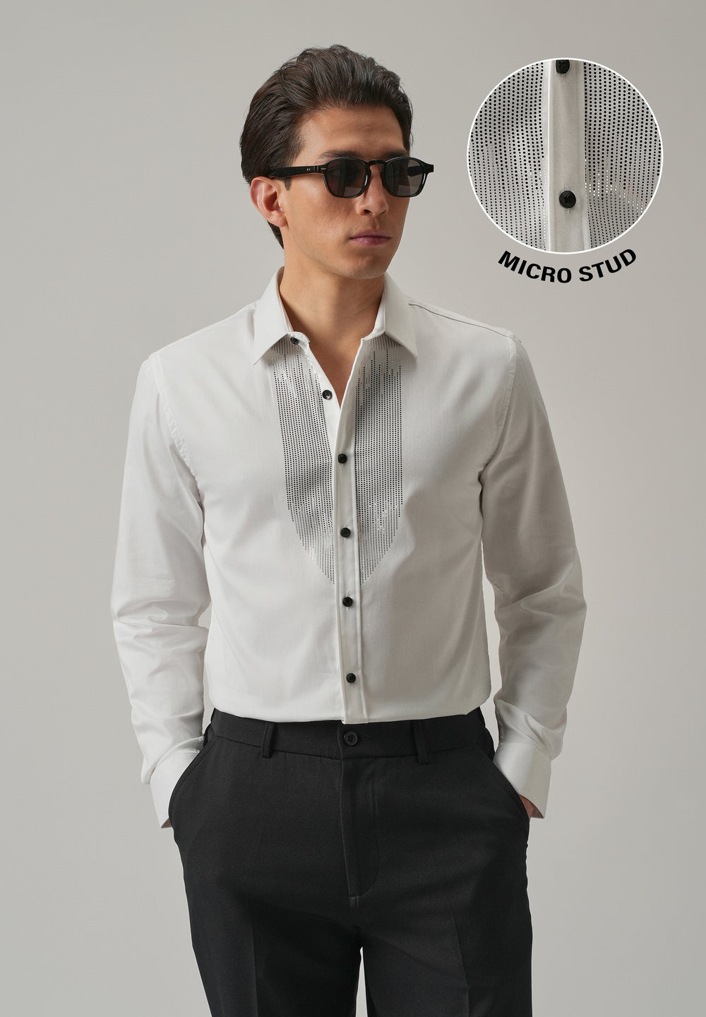 White Micro-Stud Designer Shirt