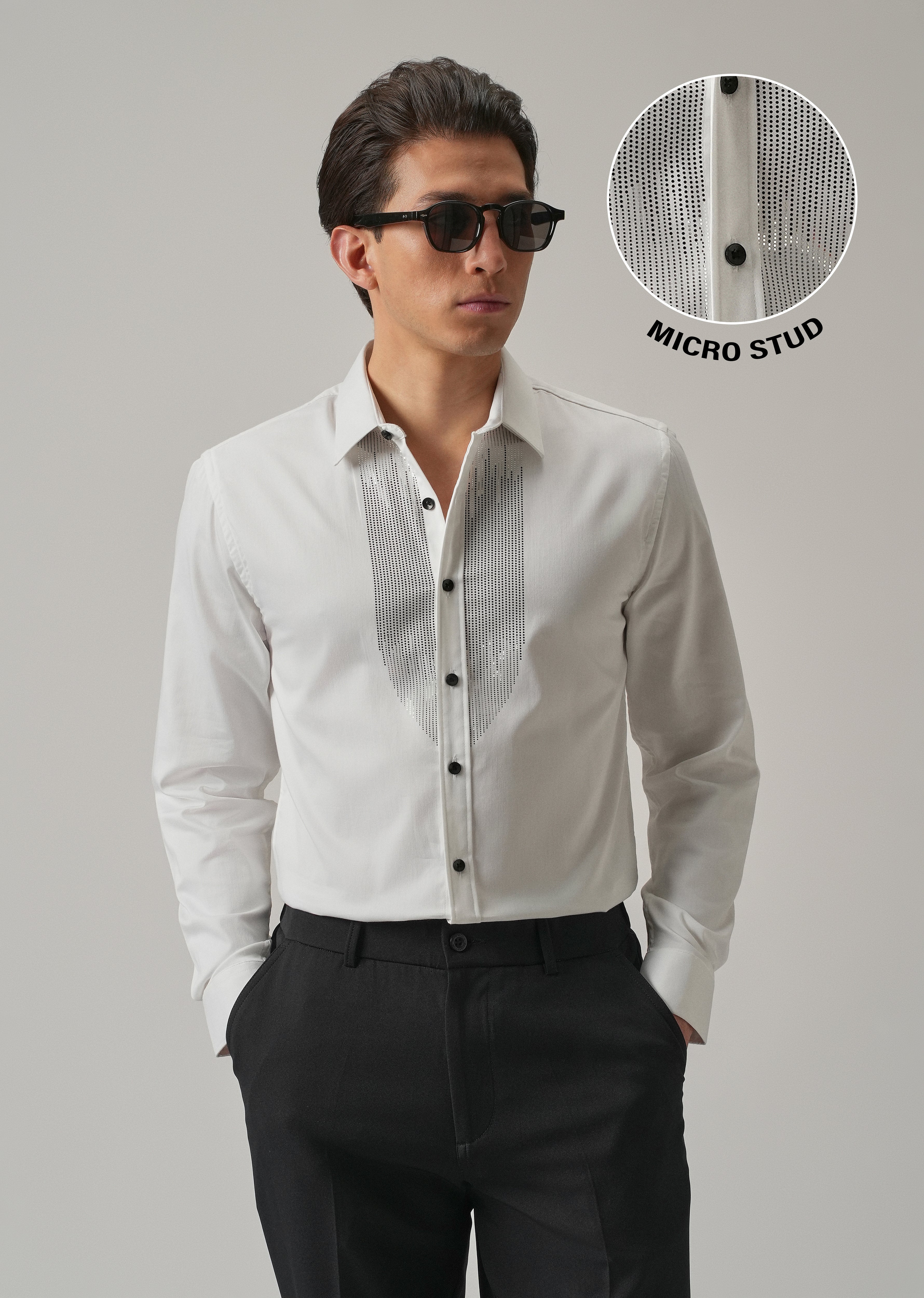 White Micro-Stud Designer Shirt