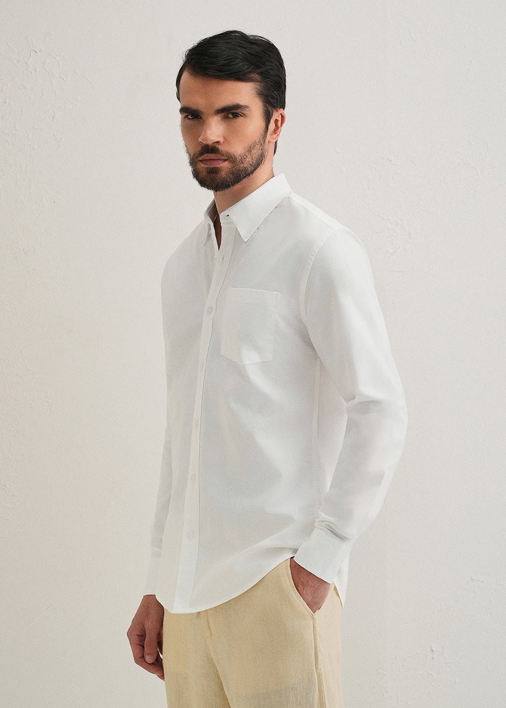 White Plain Cotton Oxford Shirt