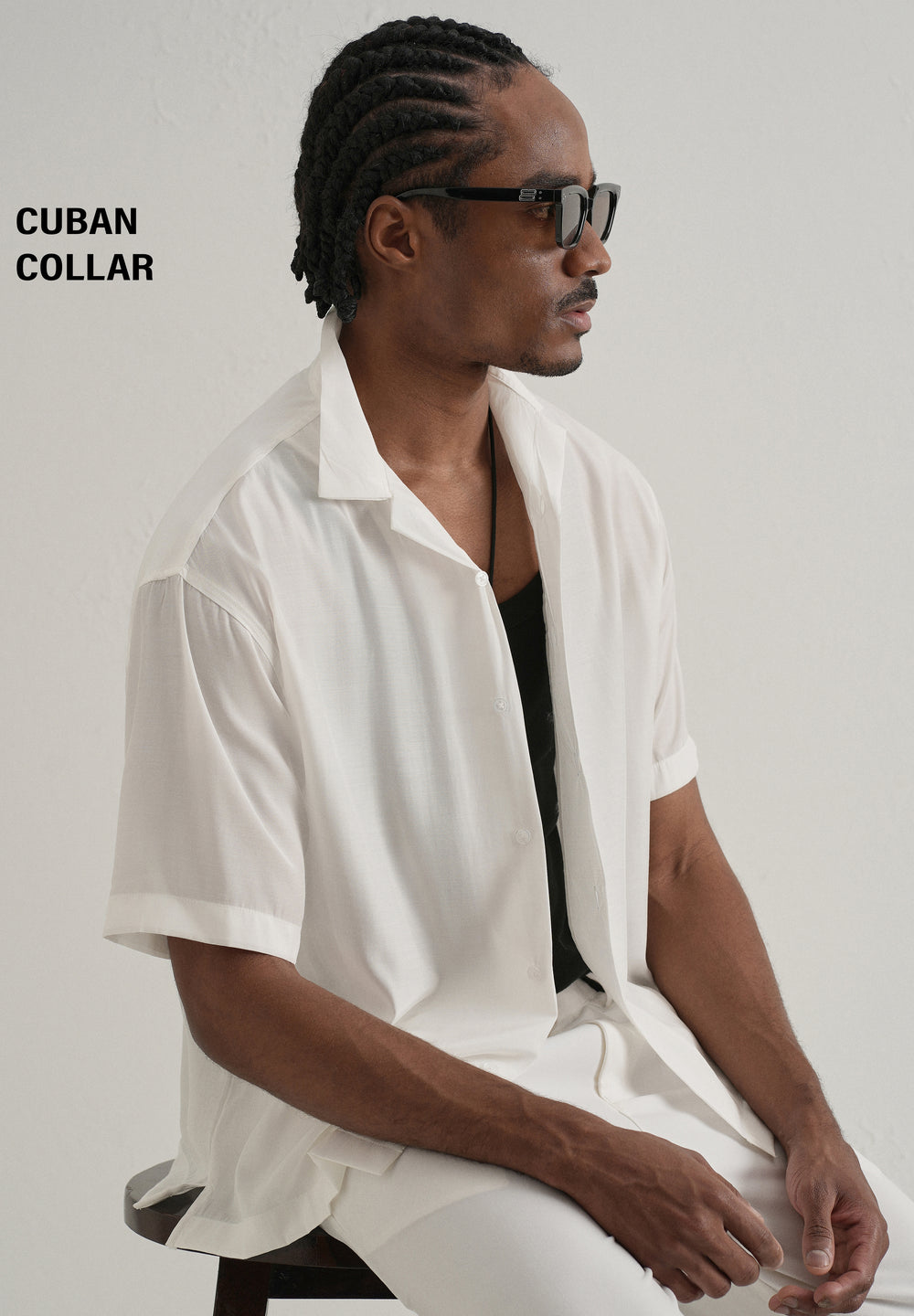 White Plain Sheen Cuban Collar Shirt