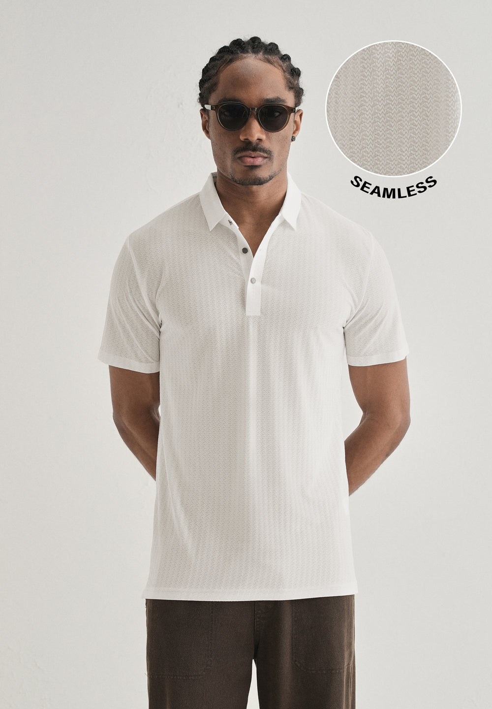 White Polo Collar Printed Seamless T-shirt