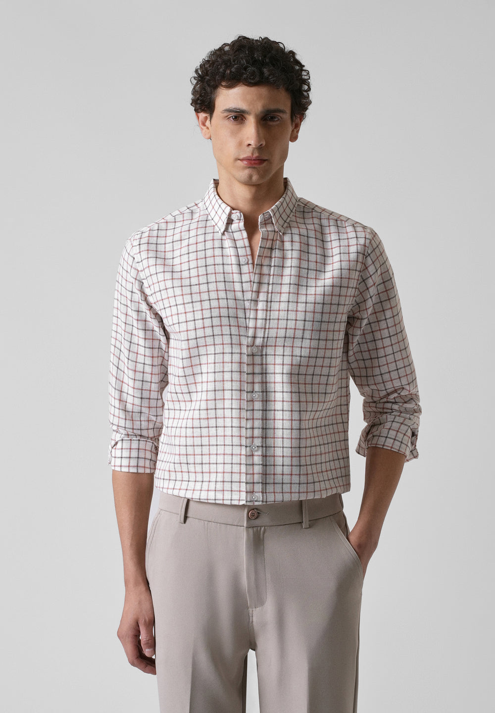 White Red Blended Cotton Check Shirt