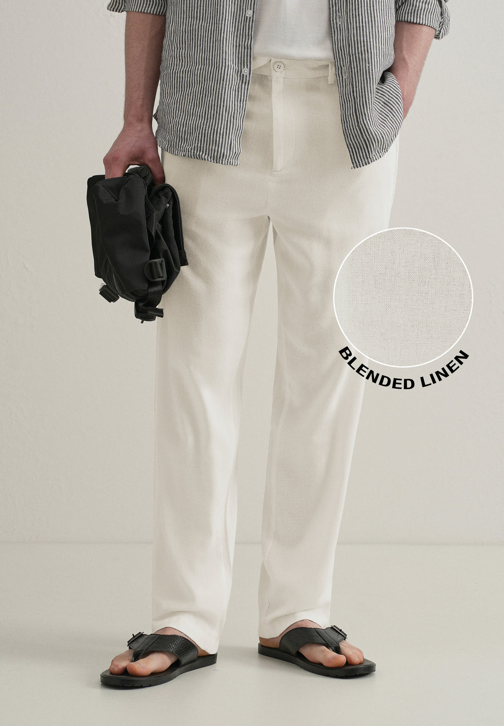 White Relaxed Fit Blended Linen Trouser