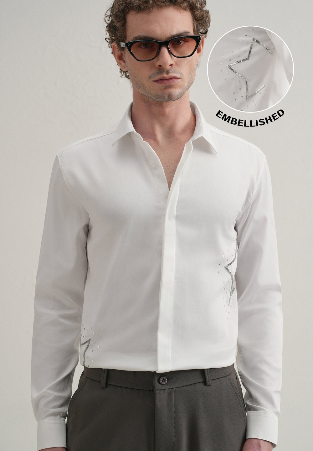 White Sequence Star Designer Shirt